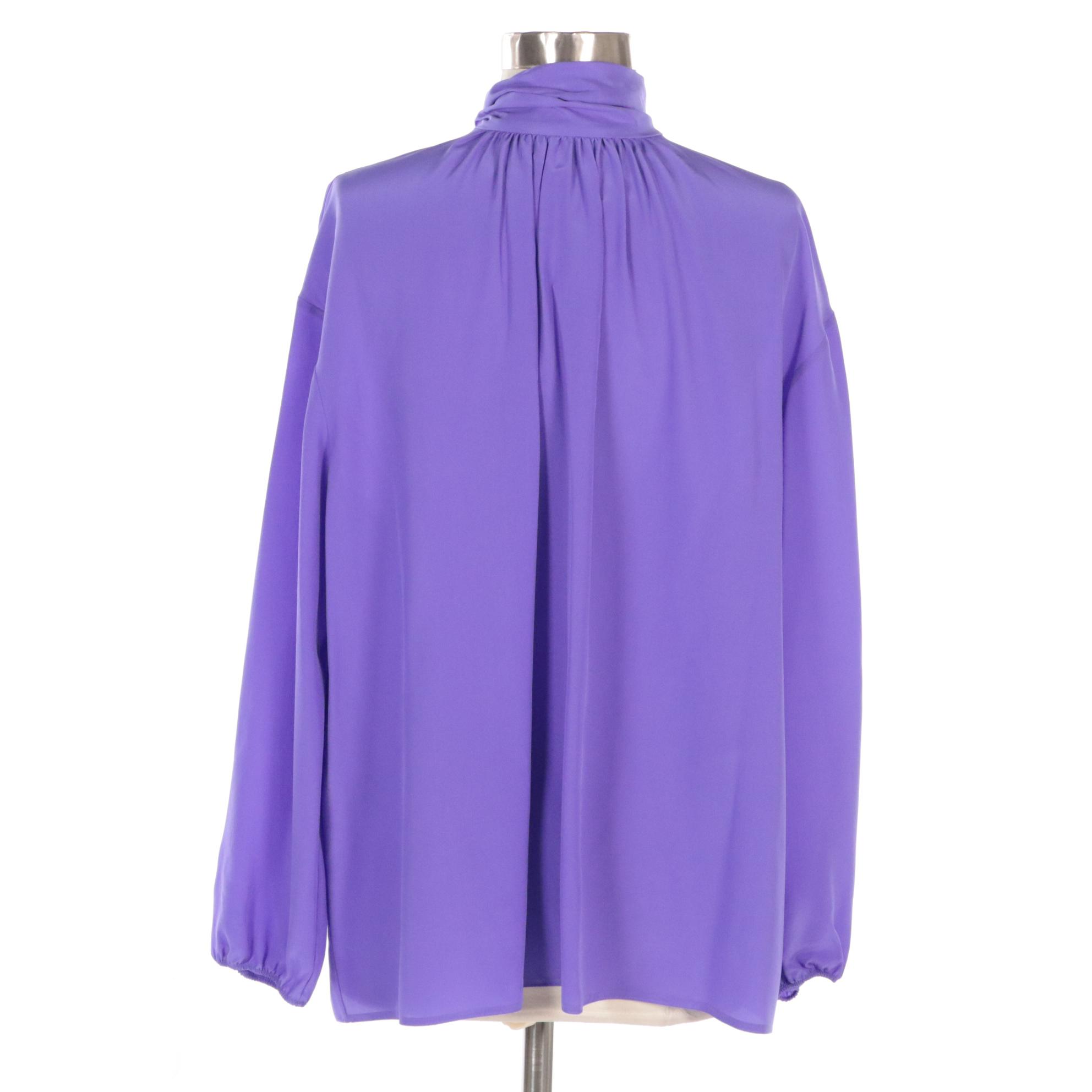 Prada Silk Tie-Neck Long Sleeve Blouse in Iris, New with Tag
