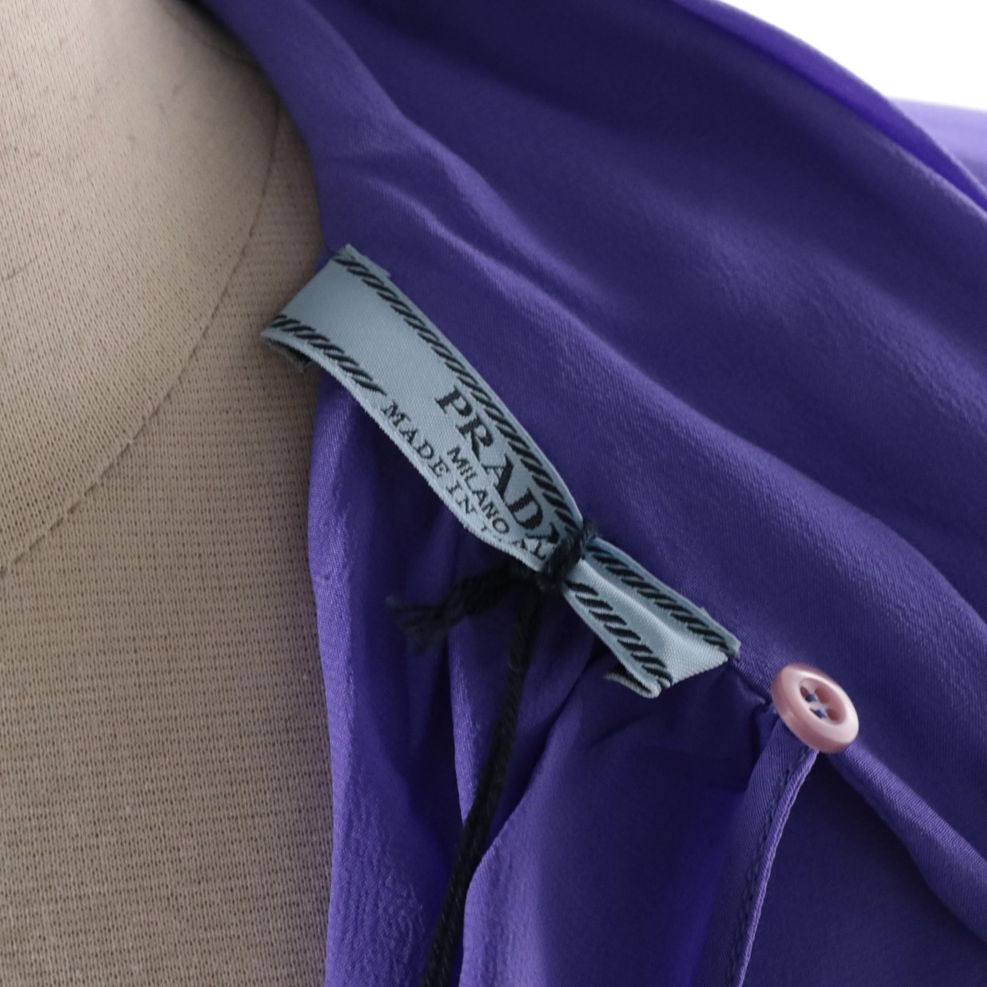Prada Silk Tie-Neck Long Sleeve Blouse in Iris, New with Tag