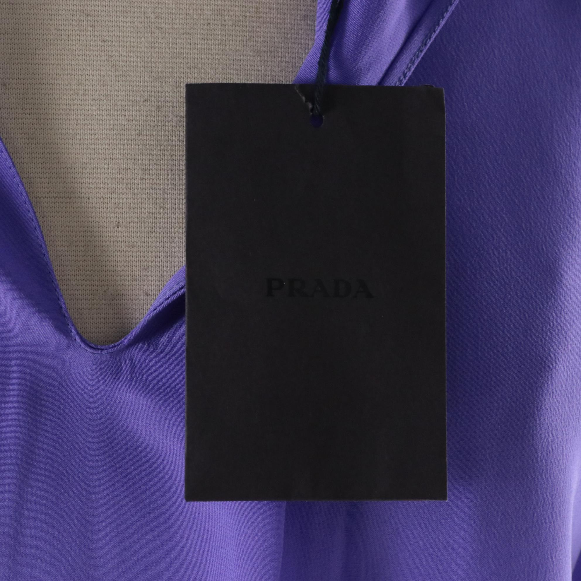 Prada Silk Tie-Neck Long Sleeve Blouse in Iris, New with Tag