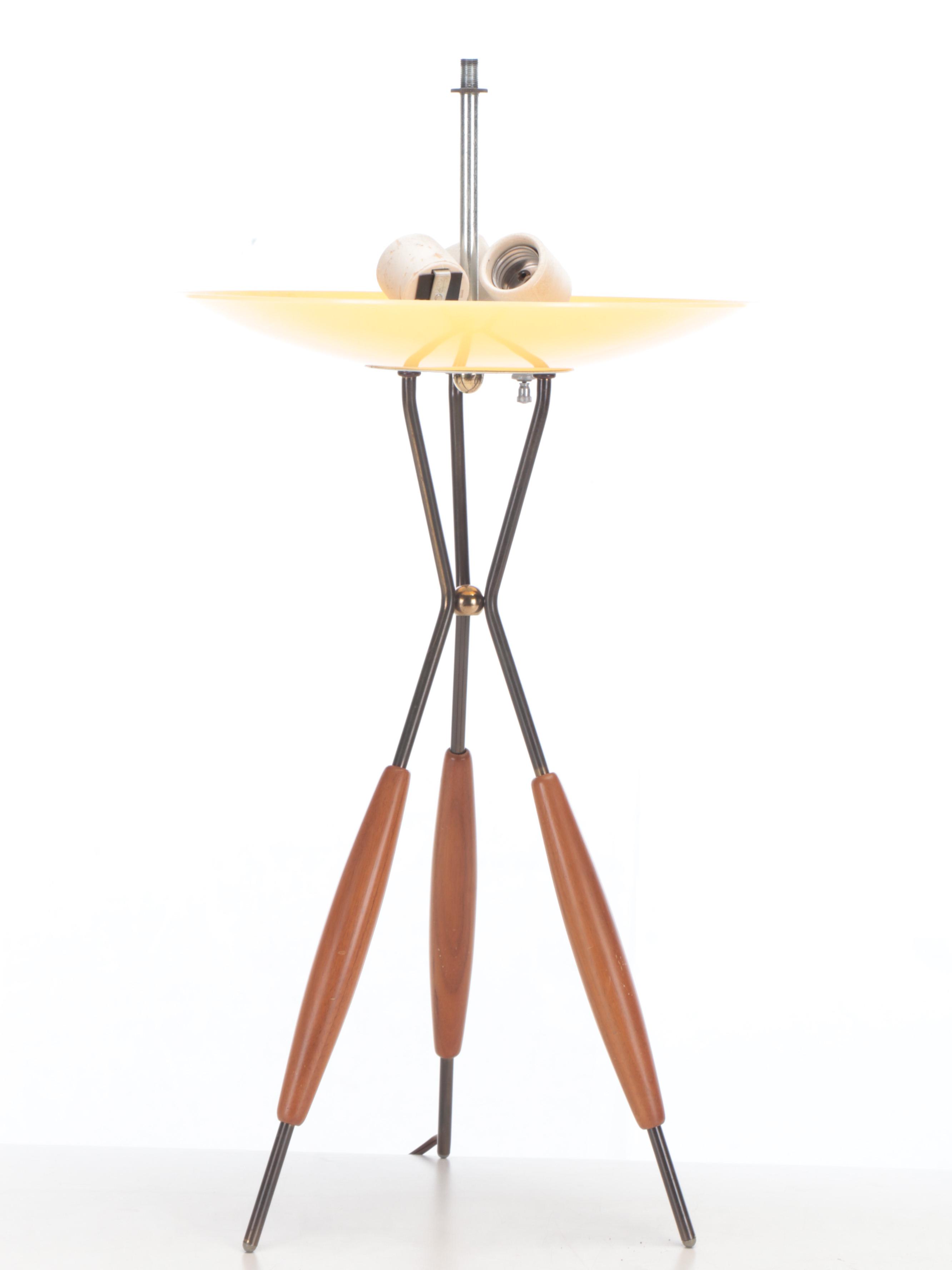 Gerald Thurston Mid Century Modern Teak and Iron Lamp, Mid-20th C.