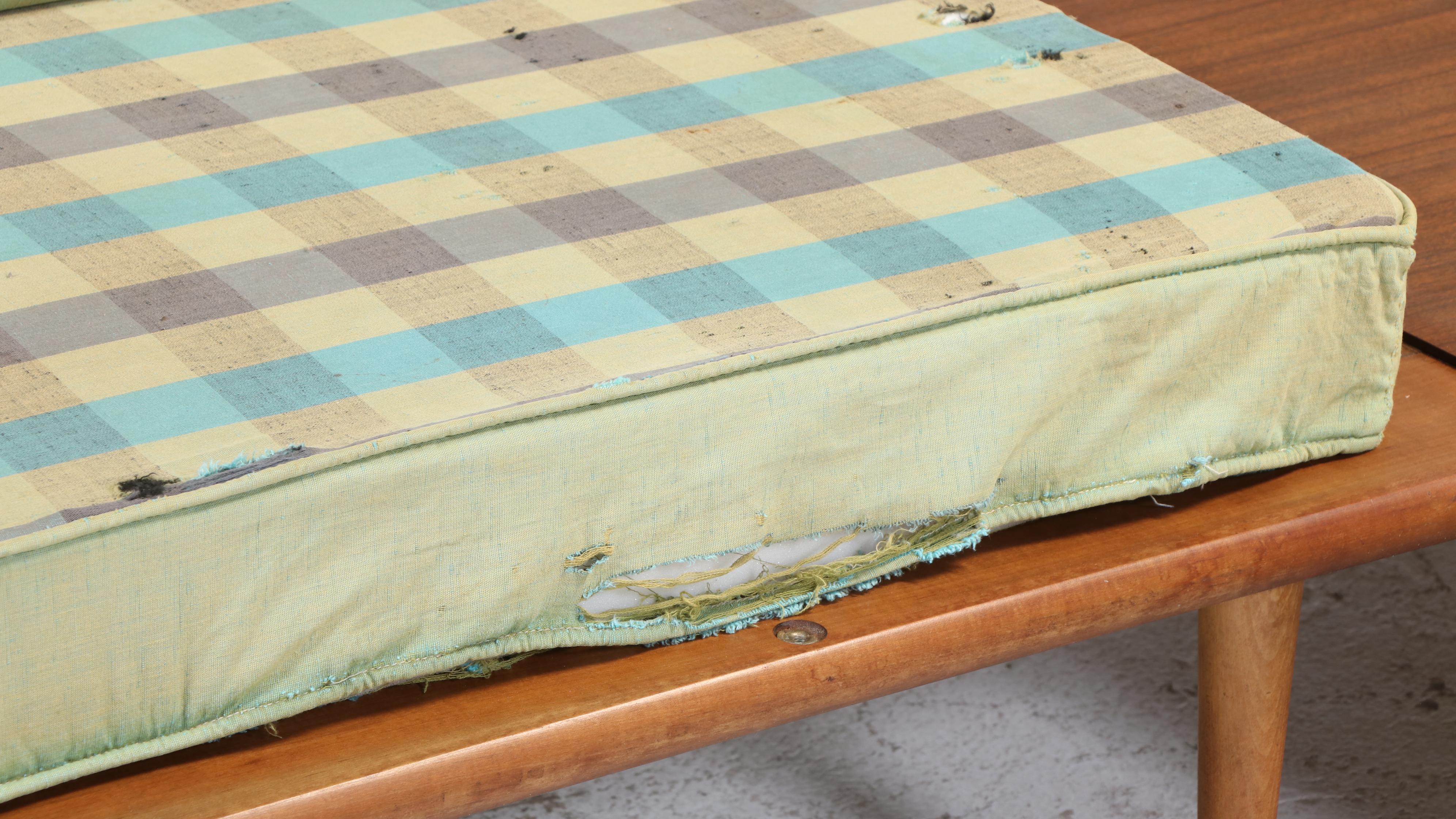 Two-Piece Mid Century Modern Maple, Laminate, and Splint-Woven Sectional Sofa