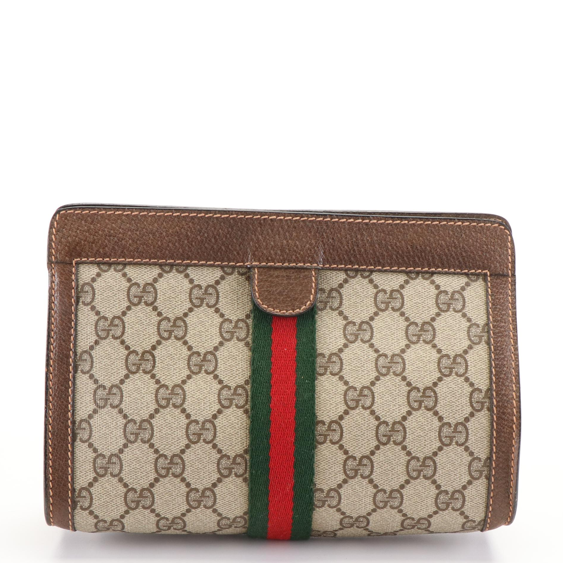 Gucci Sherry Line Clutch Bag in GG Supreme and Leather