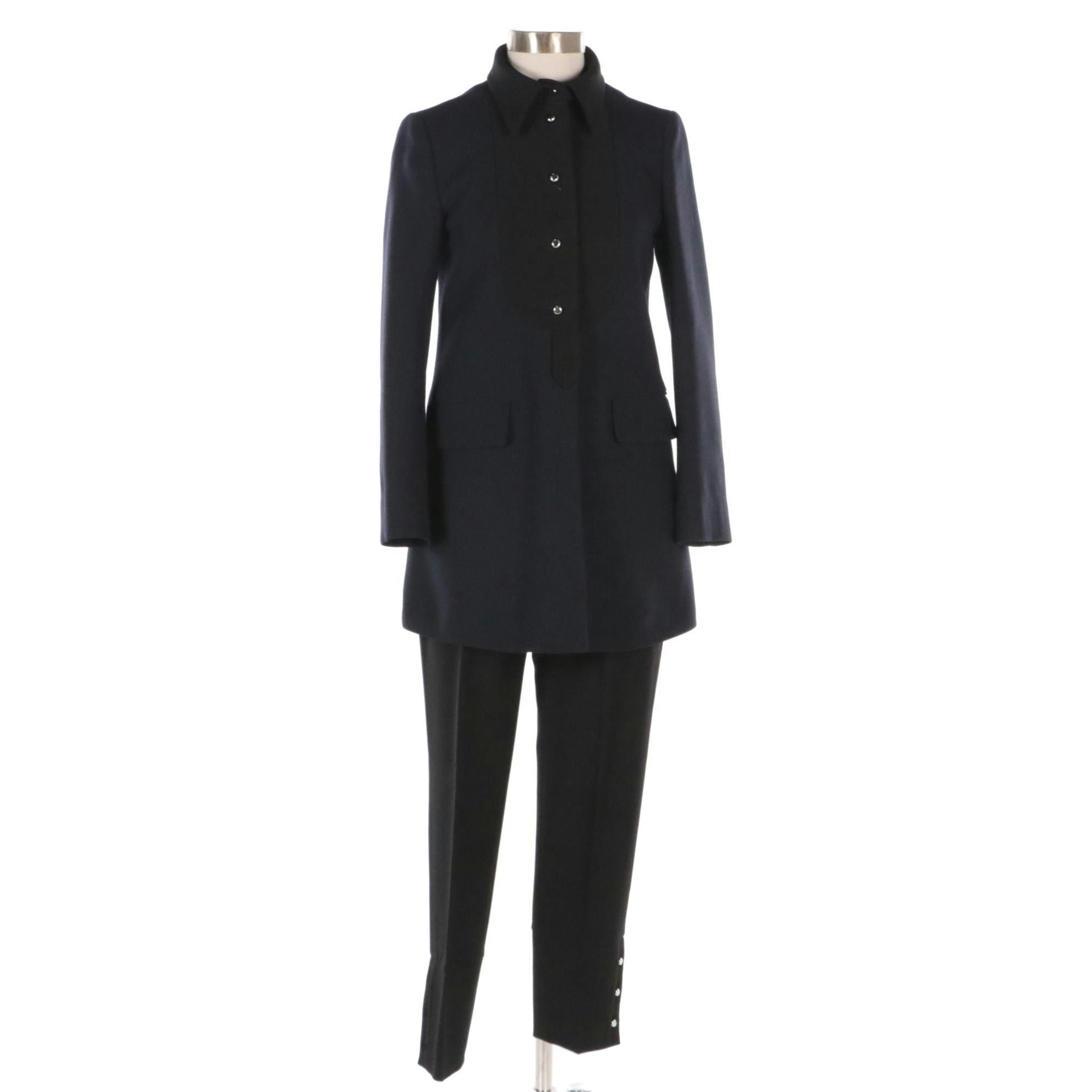 Prada Virgin Wool Button-Front Pantsuit in Navy/Black