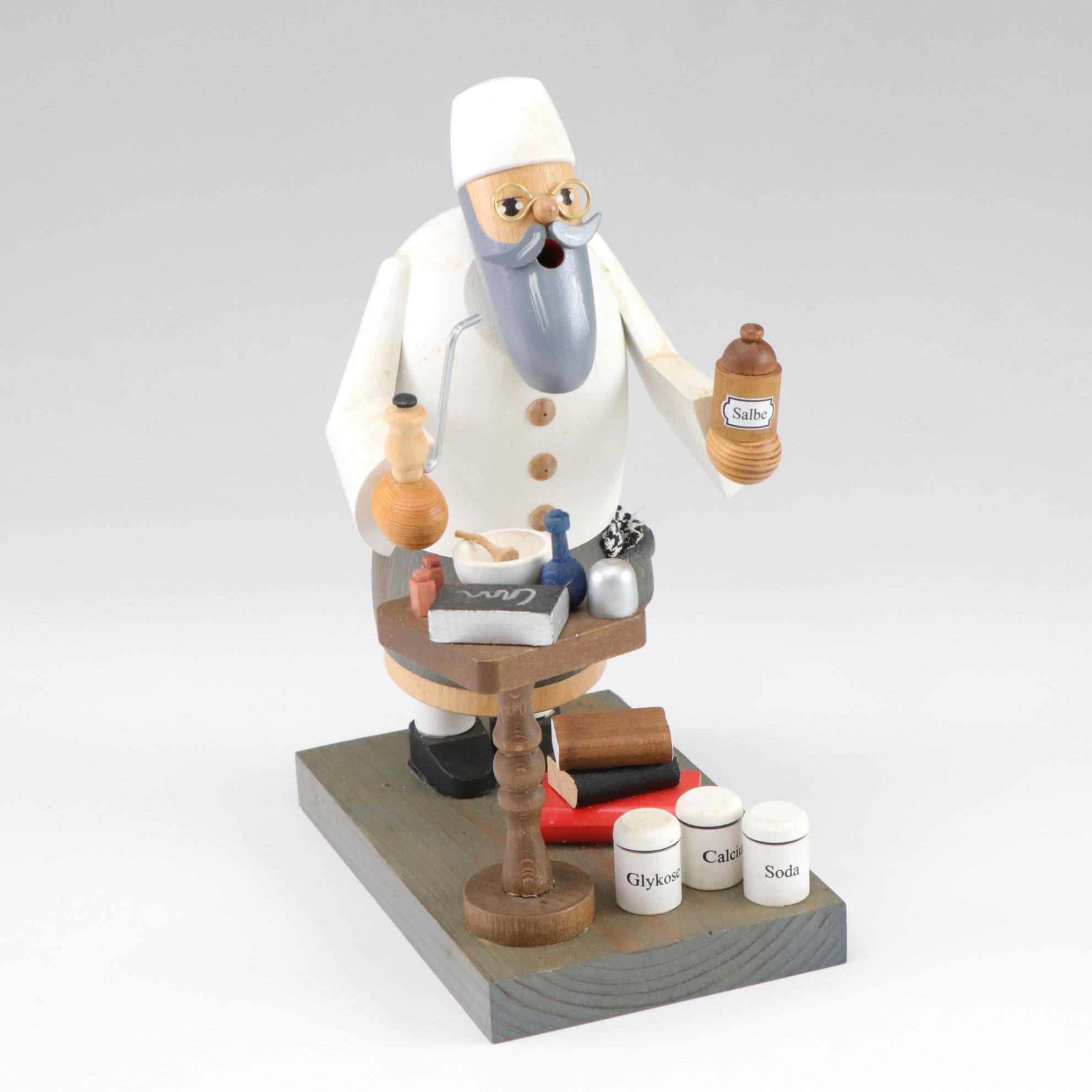 German Erzgebirge Painted Wood "Smoking Man" Figurine