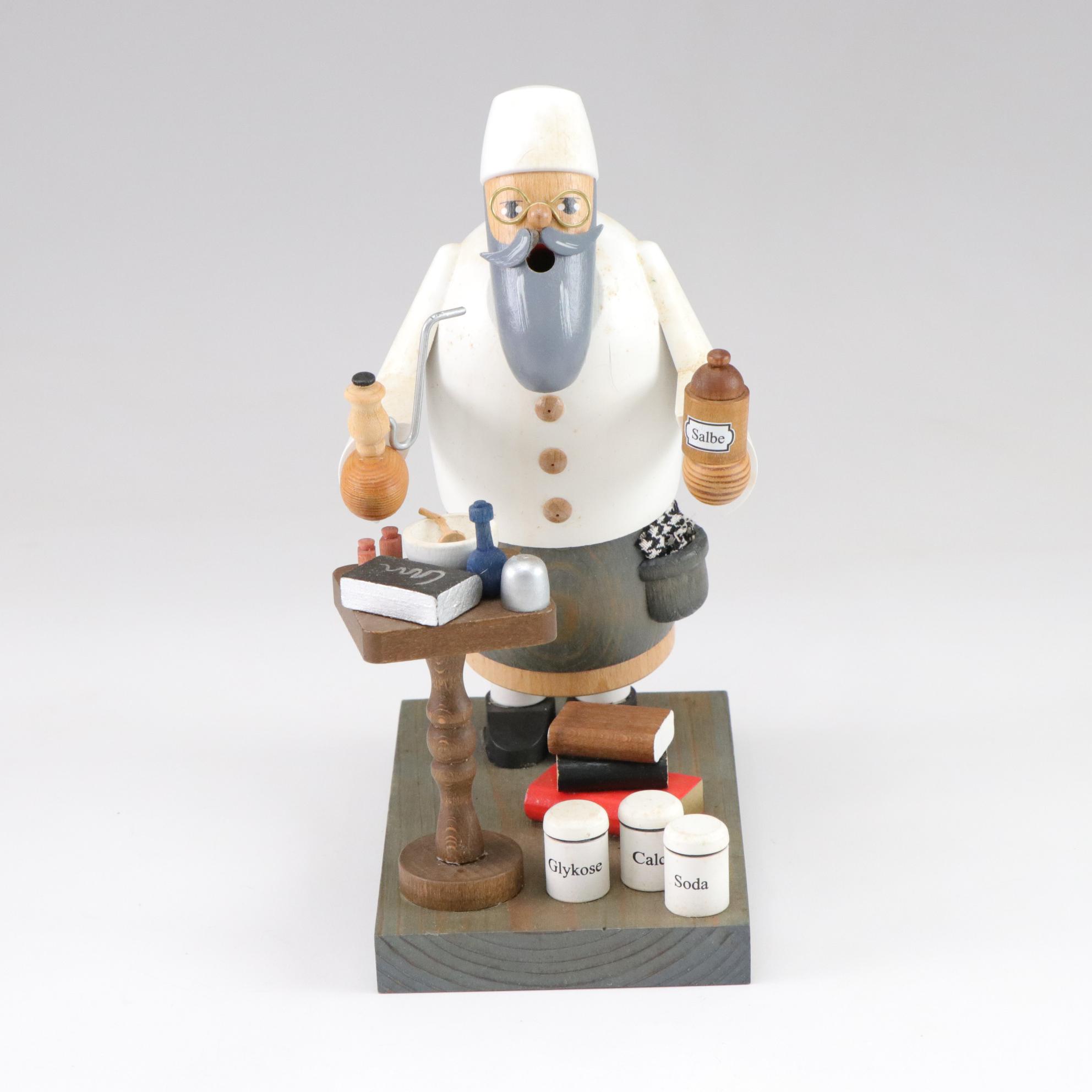 German Erzgebirge Painted Wood "Smoking Man" Figurine