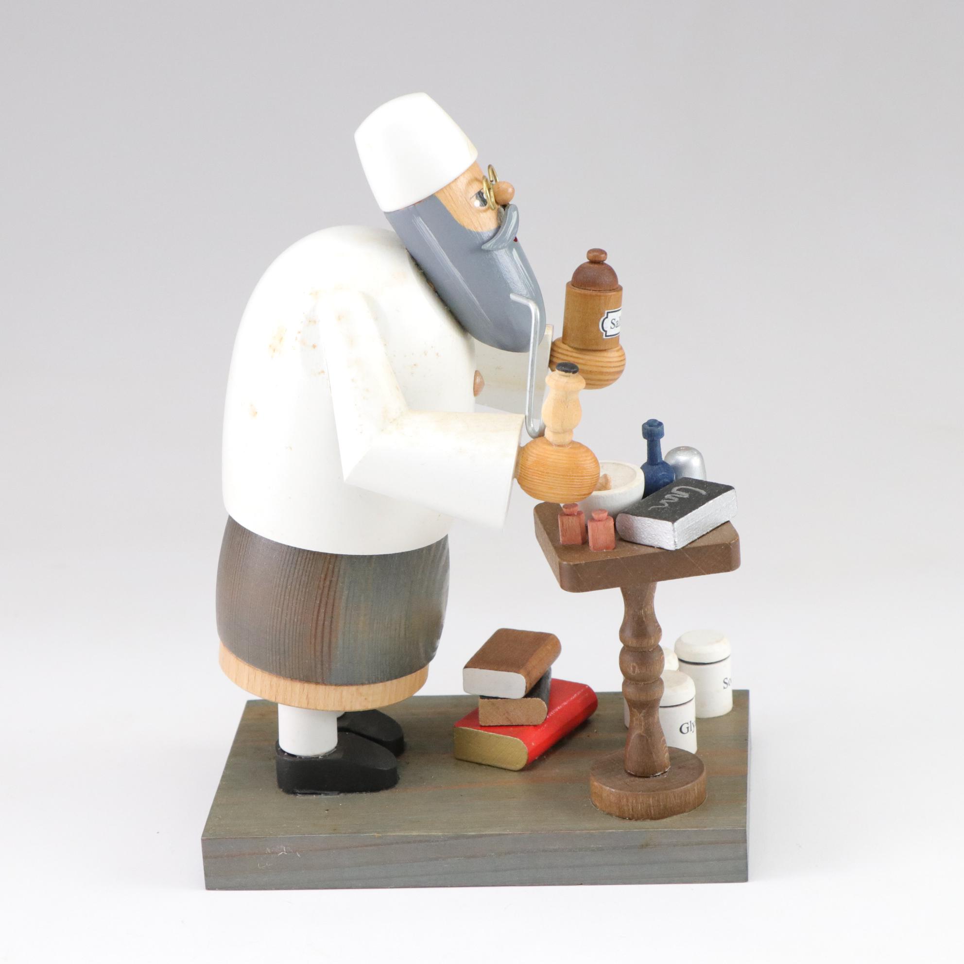 German Erzgebirge Painted Wood "Smoking Man" Figurine