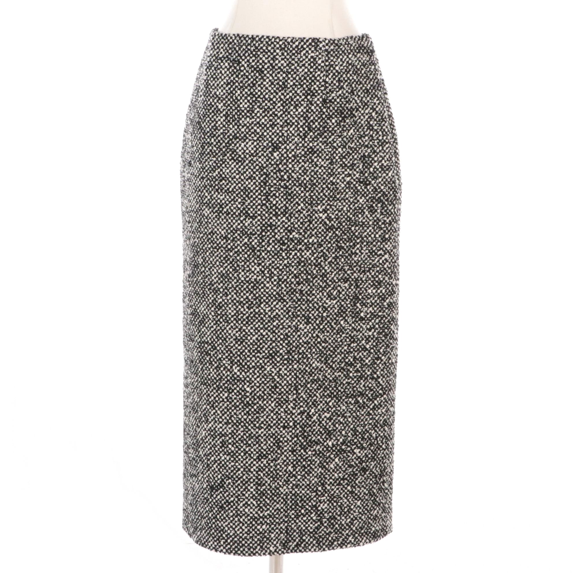 Prada Black and White Bouclé Wool Split Skirt
