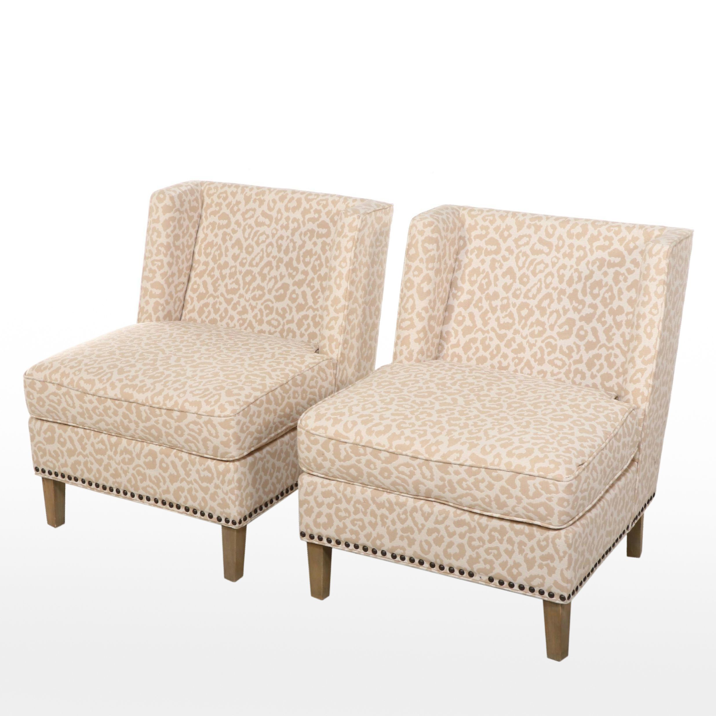 Pair of E. & E. Co. "Madison Park" Animal Print Wingback Slipper Chairs