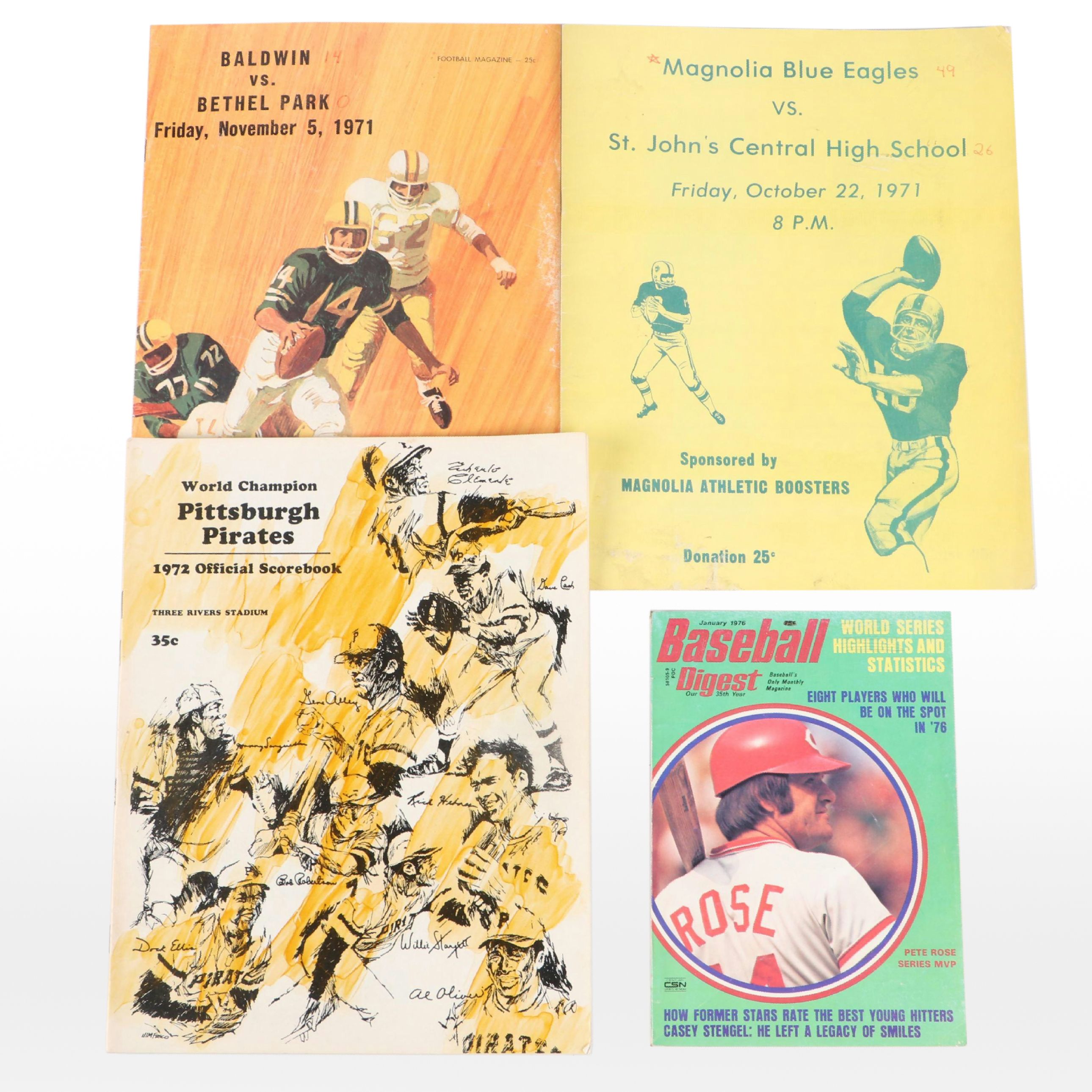 1972 Pittsburgh Pirates Official Scorebook with "Baseball Digest" and More