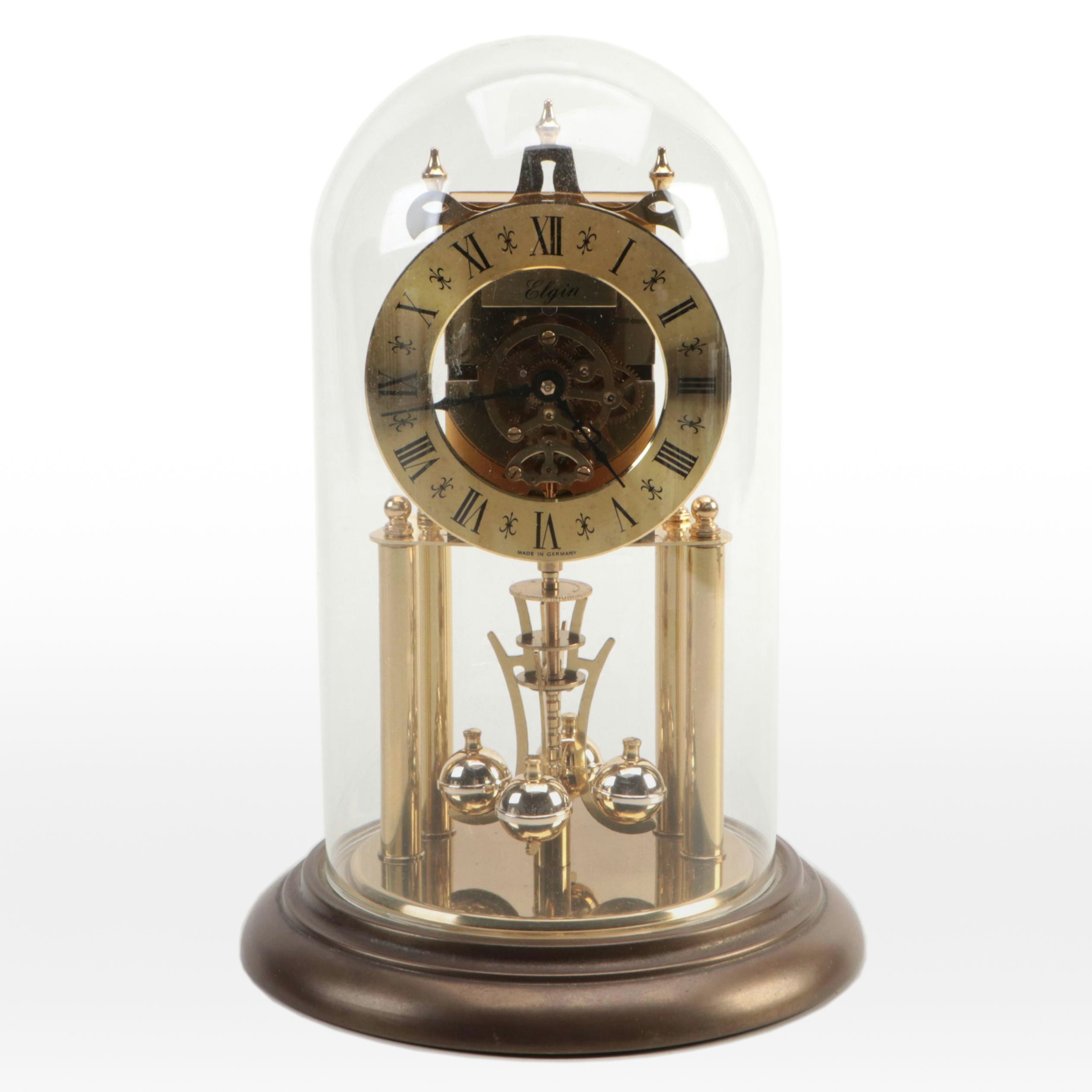 Elgin S. Haller German Brass and Glass Anniversary Clock