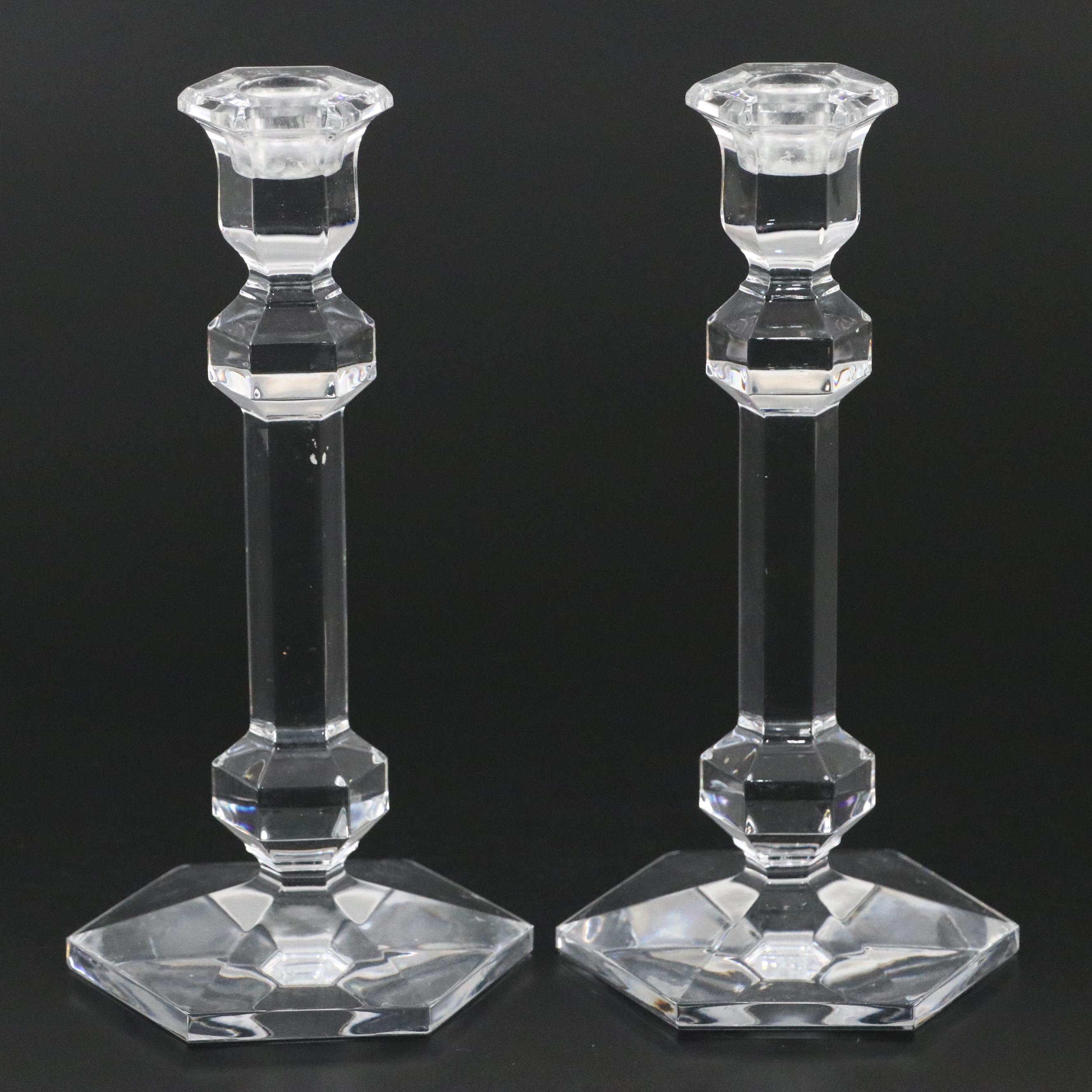 Val St. Lambert "Gardenia" Crystal Candlesticks