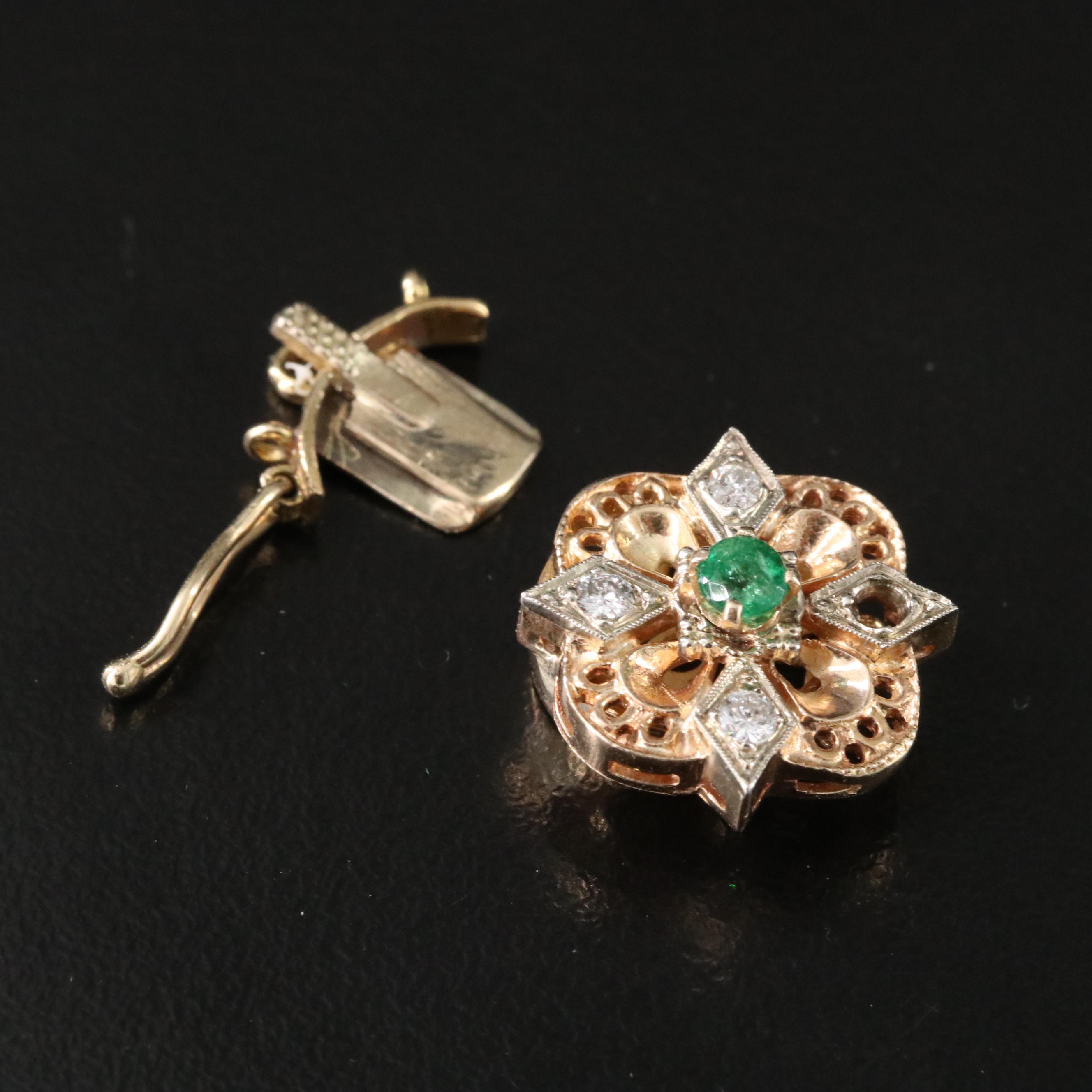14K Emerald and Diamond Double Strand Clasp