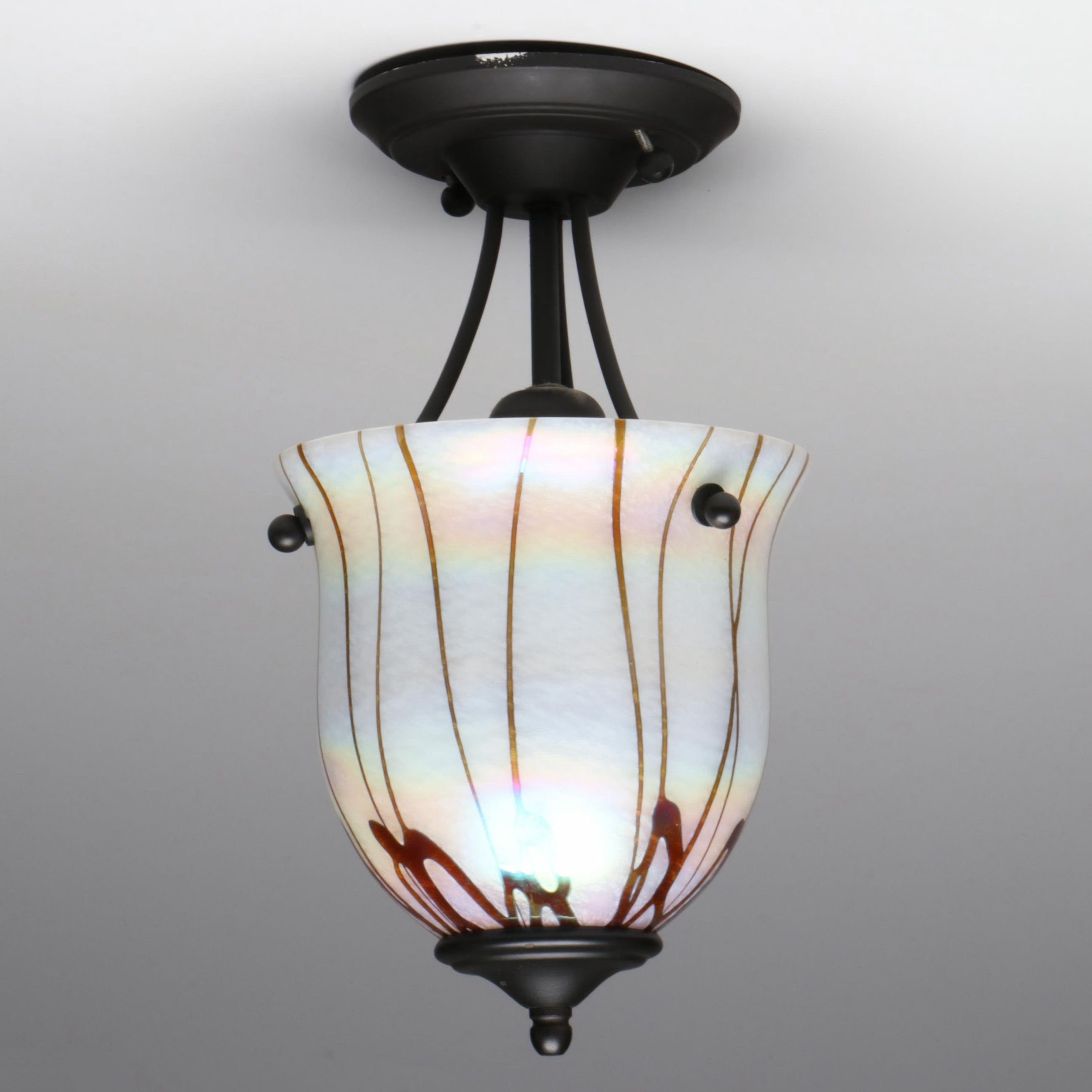 Contemporary Iridescent Glass with Bronzed Metal Ceiling Pendant Light