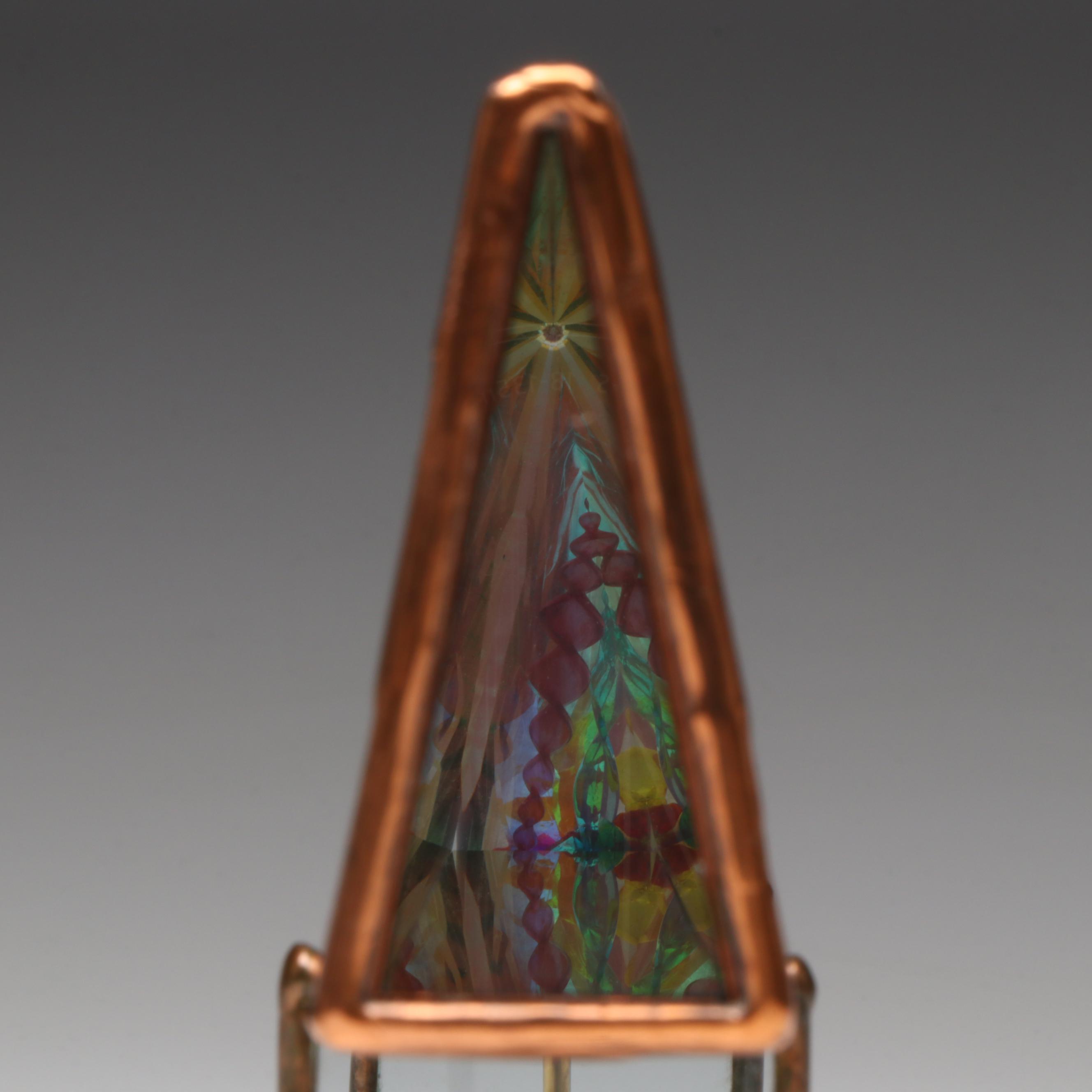 Artisan Made Copper and Stained Glass Kaleidoscope on Stand