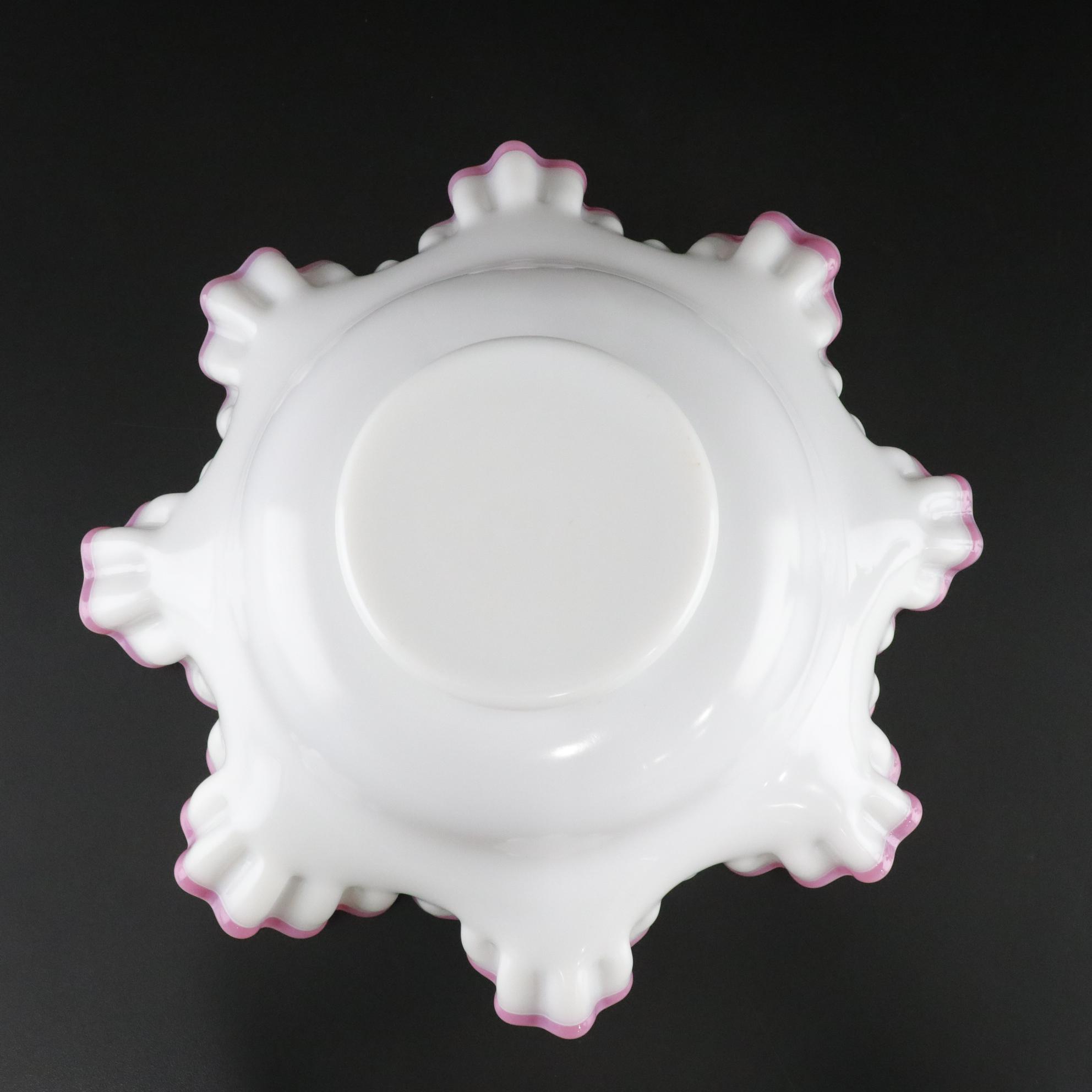 Fenton Glass "Apple Blossom Crest" Ruffled Bowl and "Emerald Crest" Ruffled Vase