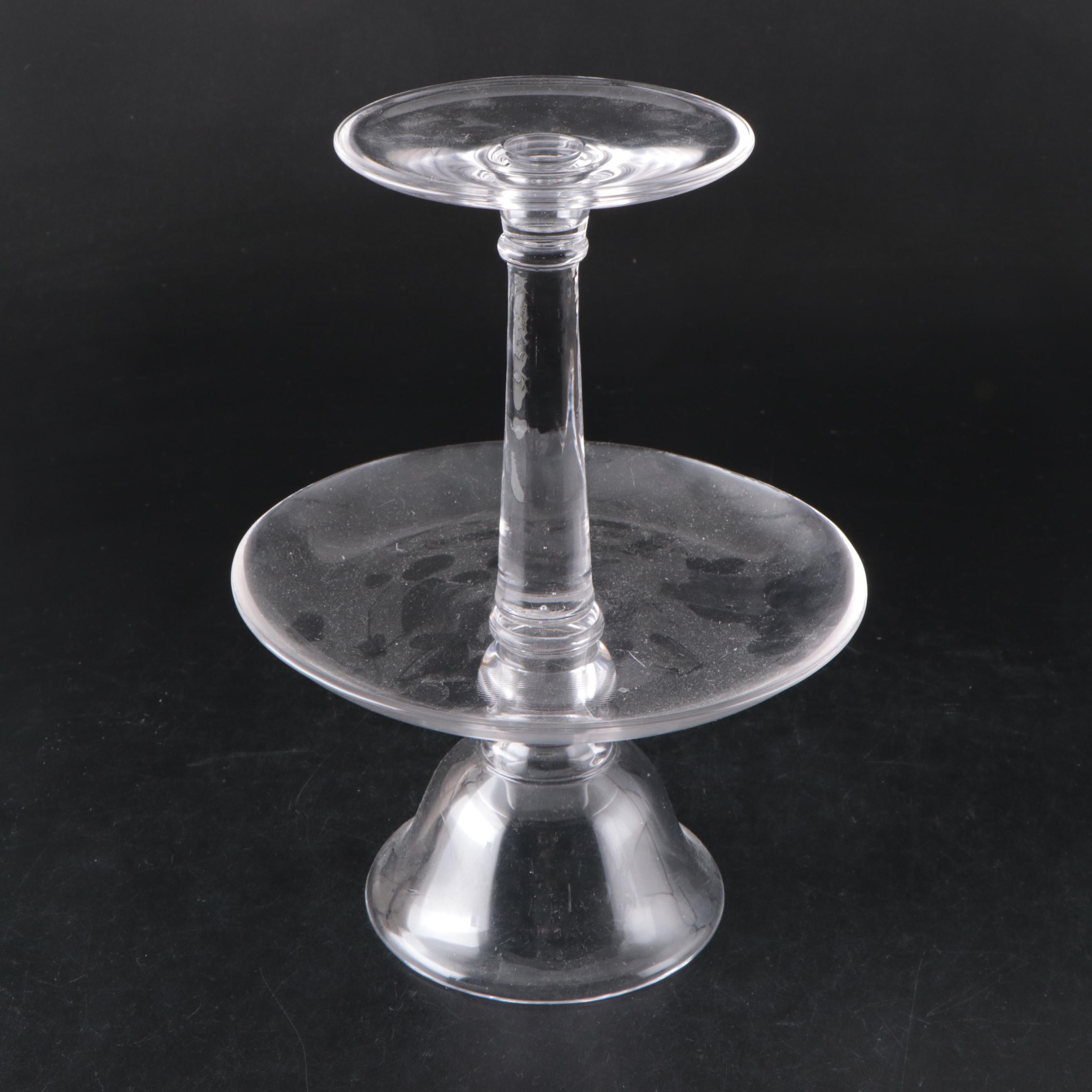 Venetian Style Glass Candelabra Vase and Two-Tier Pedestal Platter