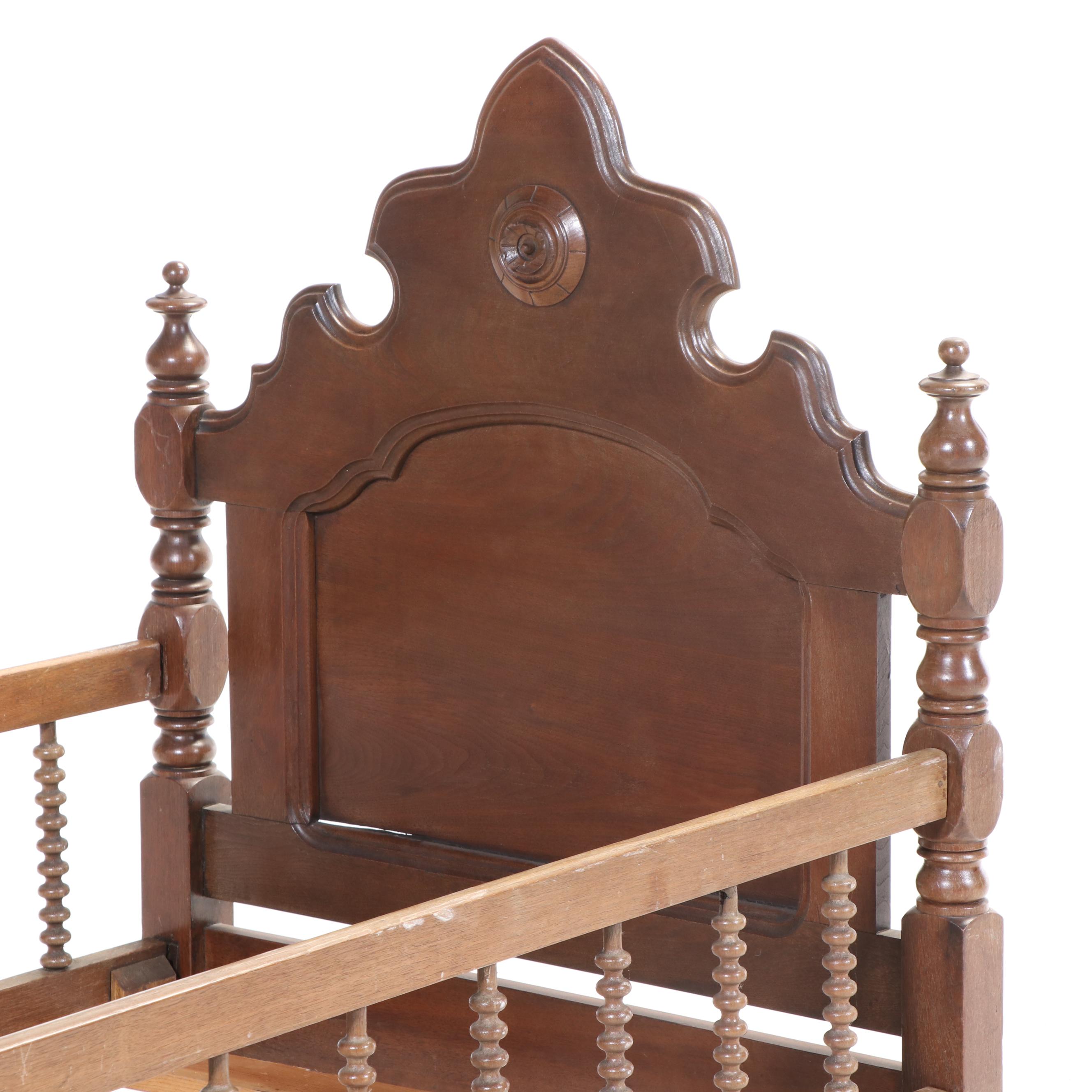Victorian Spool-Turned Walnut Youth Bed Frame, Late 19th Century