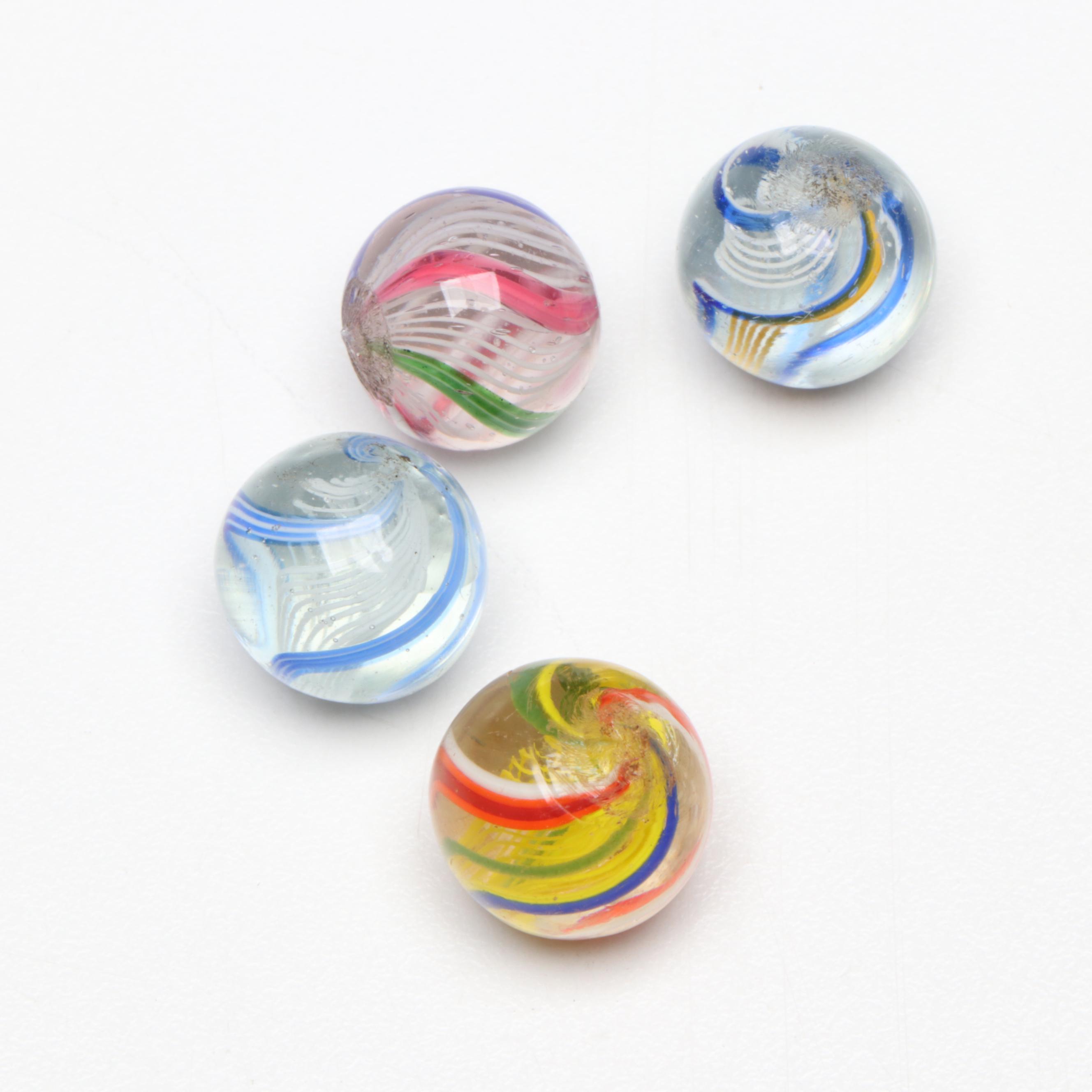 Handcrafted Multicolor Zanfirico and Latticino Core German Glass Marbles in Box