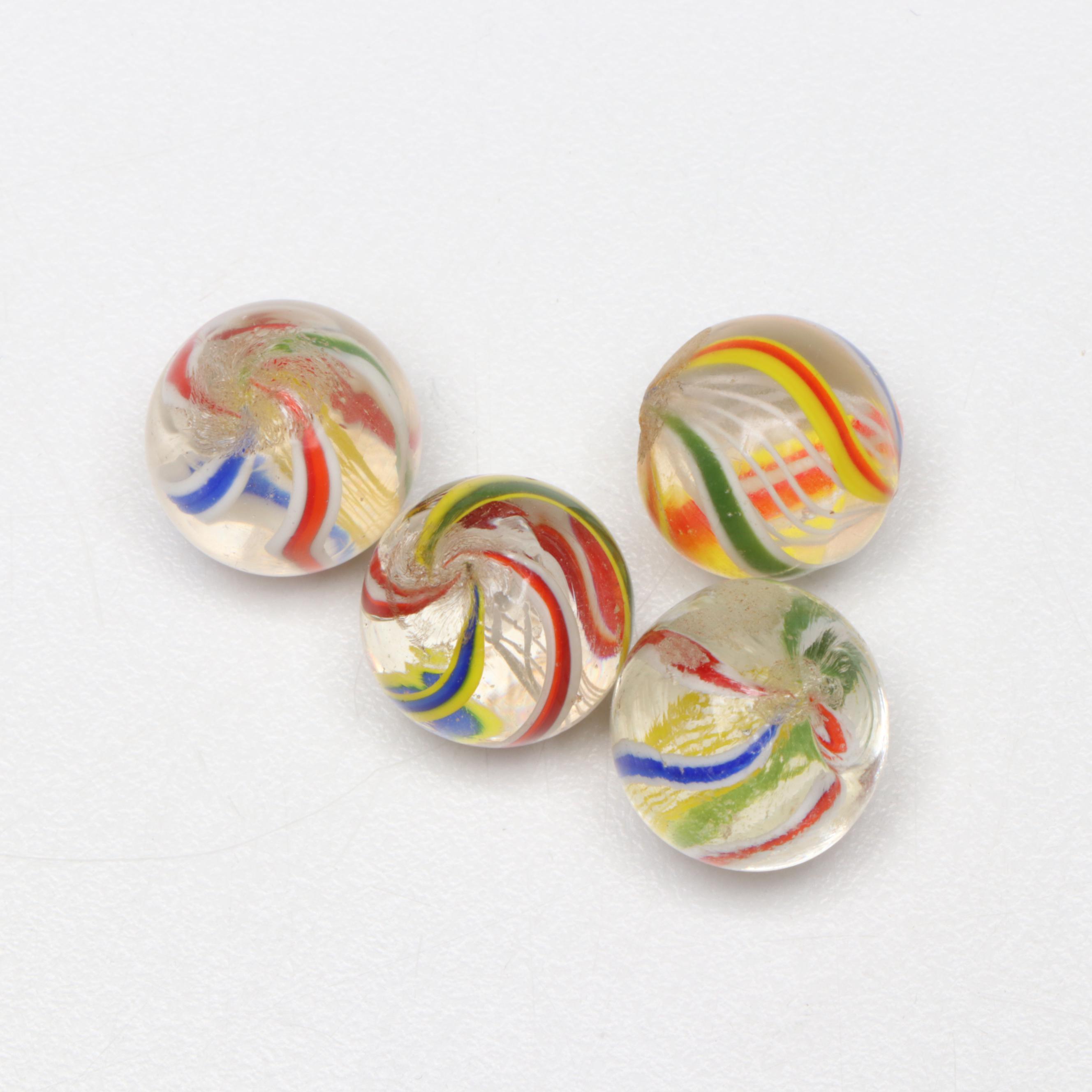 Handcrafted Multicolor Zanfirico and Latticino Core German Glass Marbles in Box