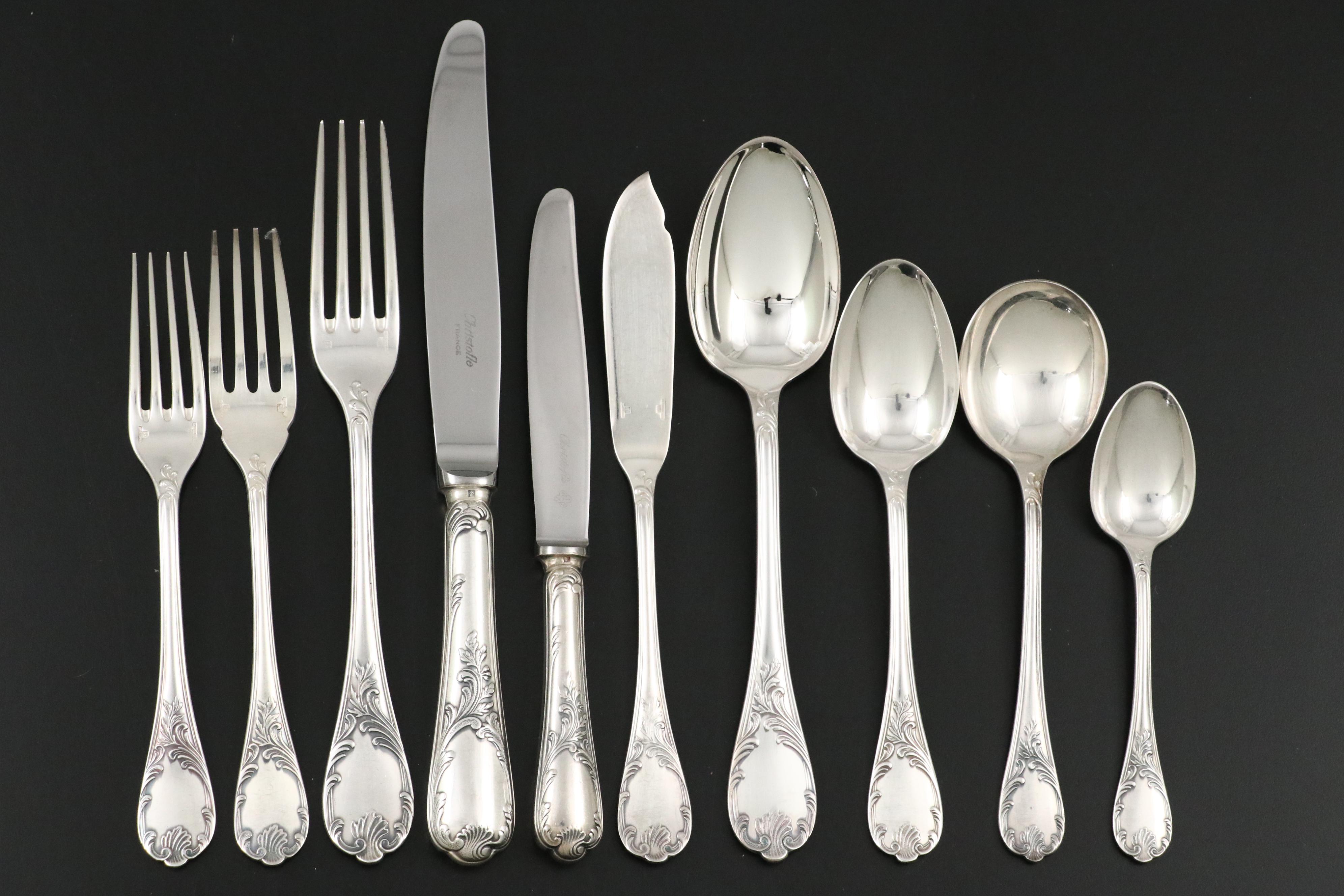 Christofle "Marly" and Other Silver Plate Flatware with Storage Chest