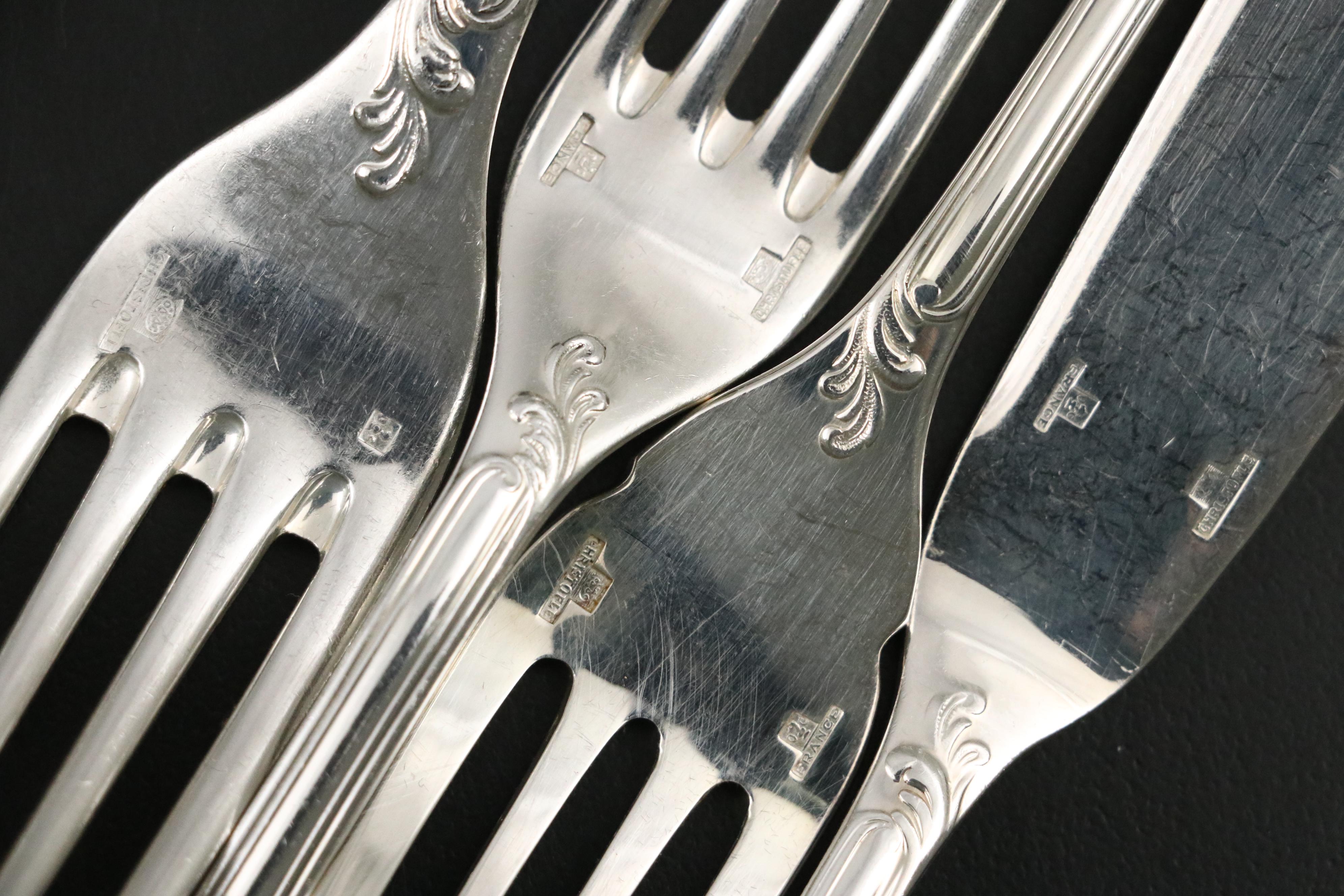 Christofle "Marly" and Other Silver Plate Flatware with Storage Chest