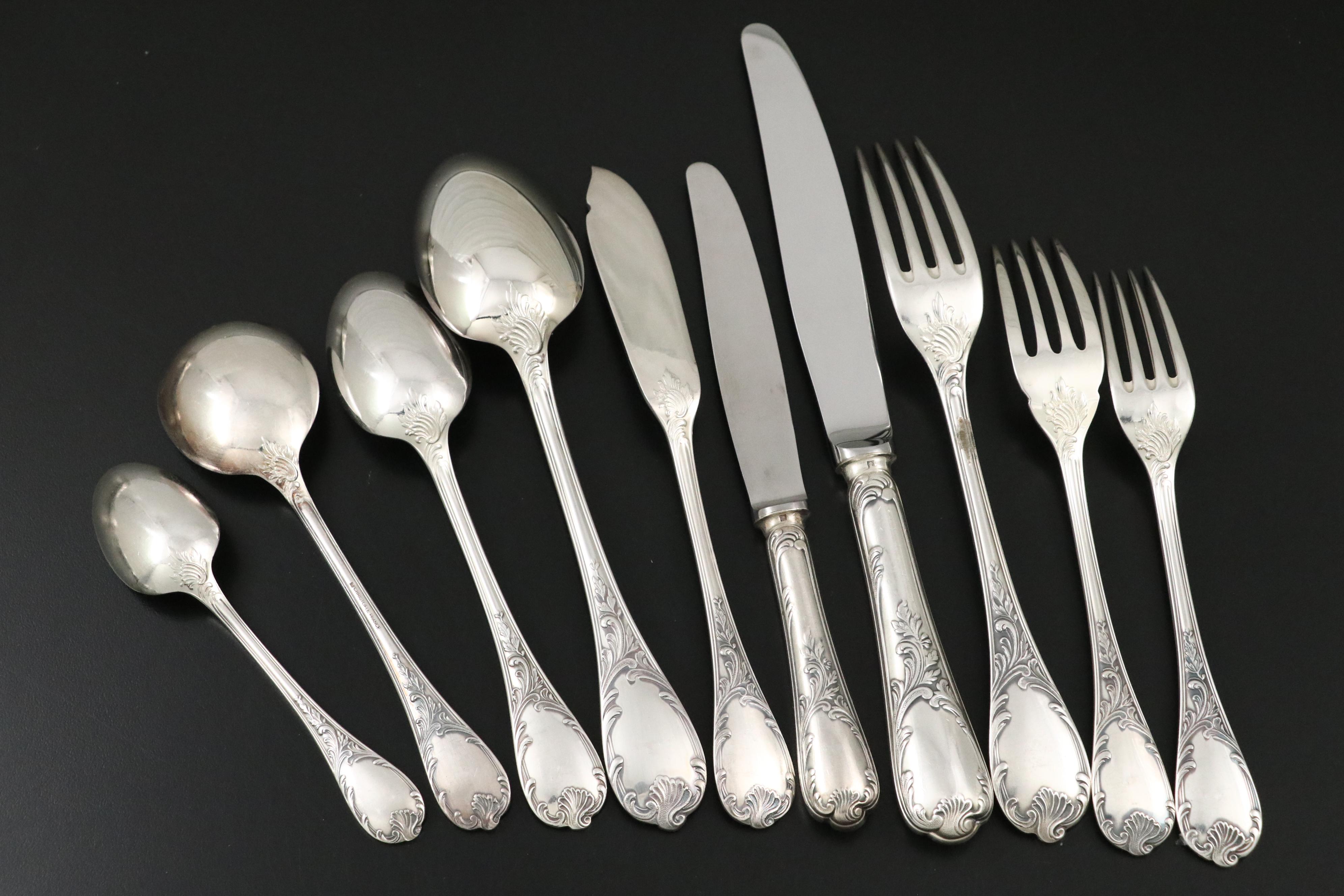 Christofle "Marly" and Other Silver Plate Flatware with Storage Chest