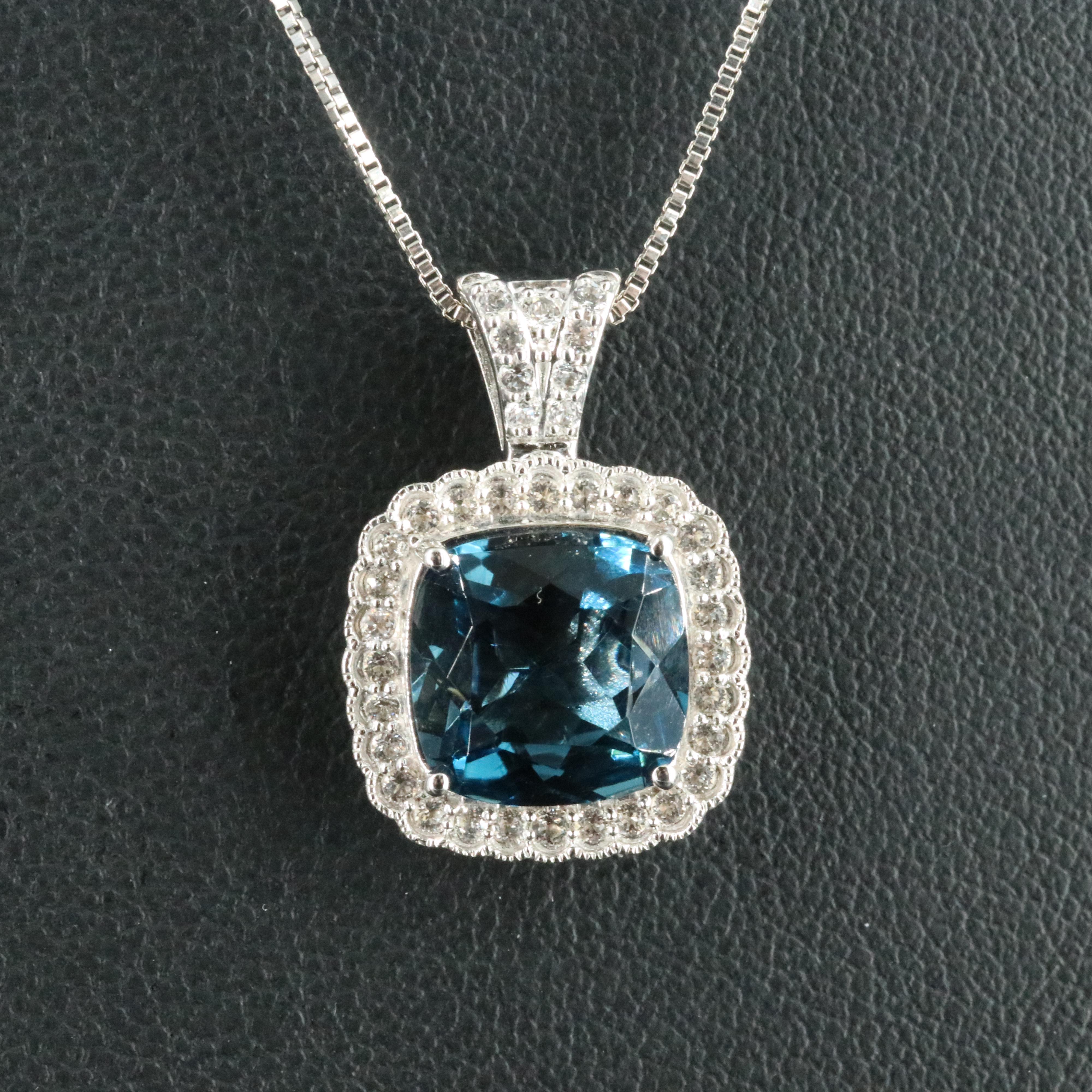 Sterling London Blue Topaz, White Sapphire and Emerald Pendant Necklace