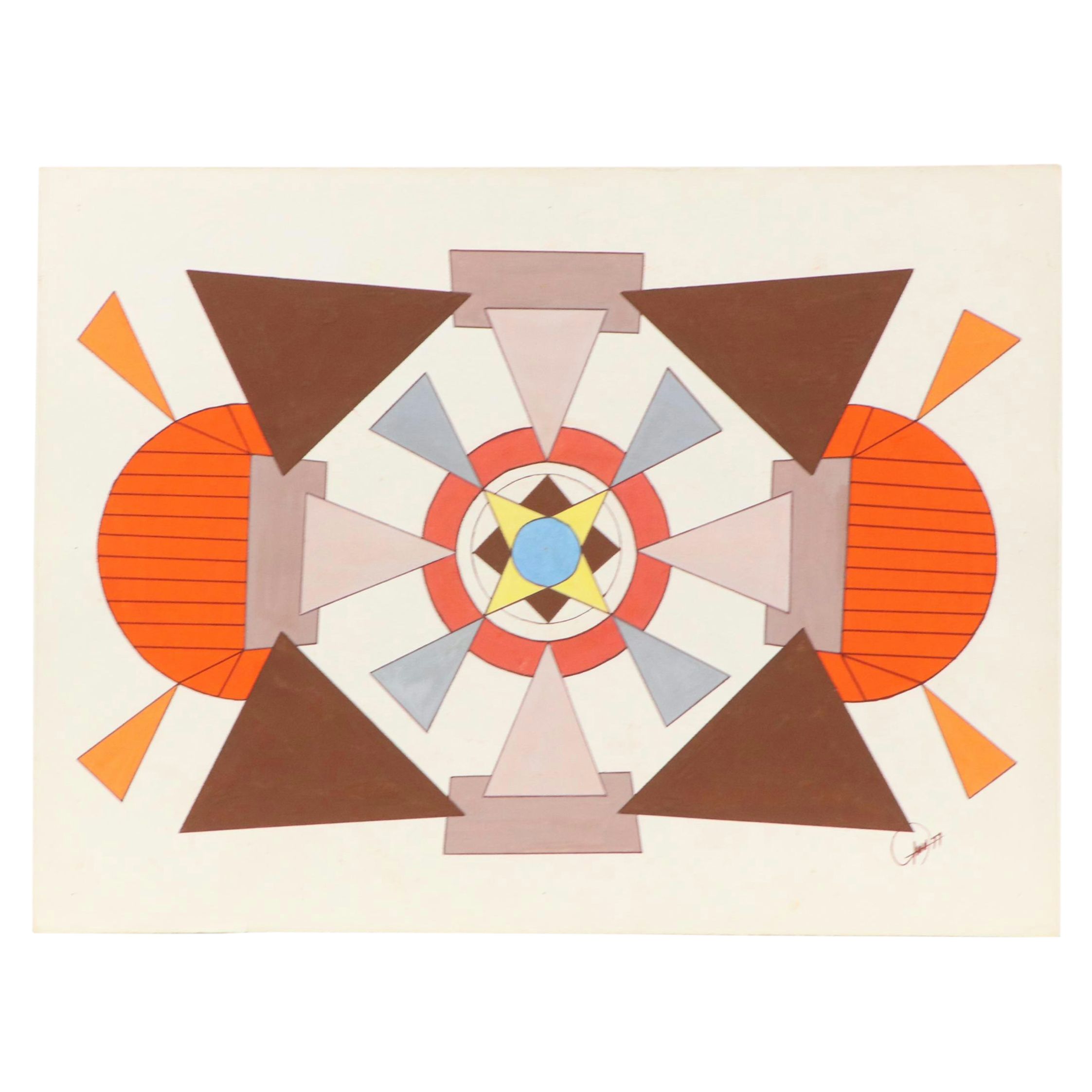 George W. Helman Abstract Modern Gouache Painting, 1977