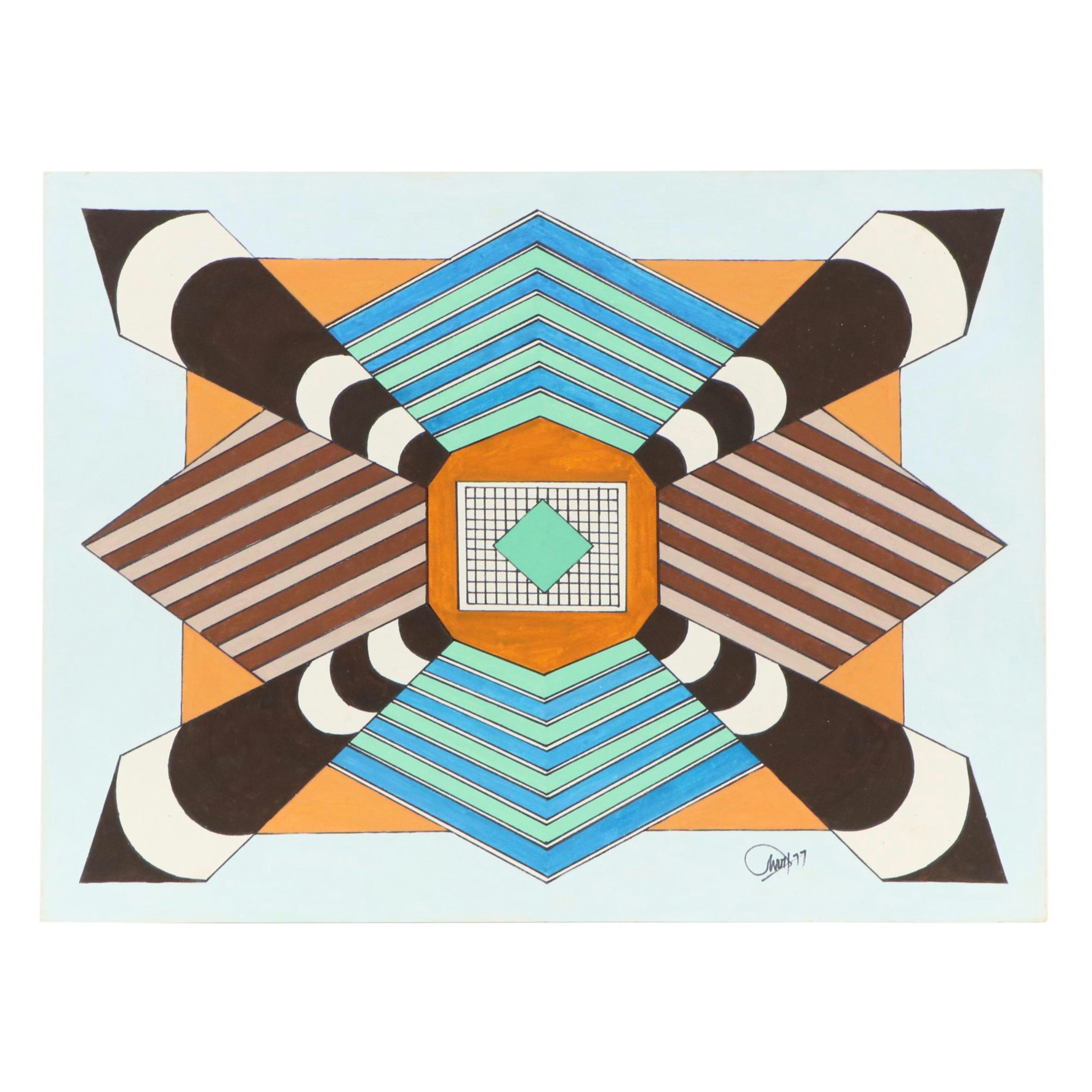 George W. Helman Abstract Modern Gouache Painting, 1977