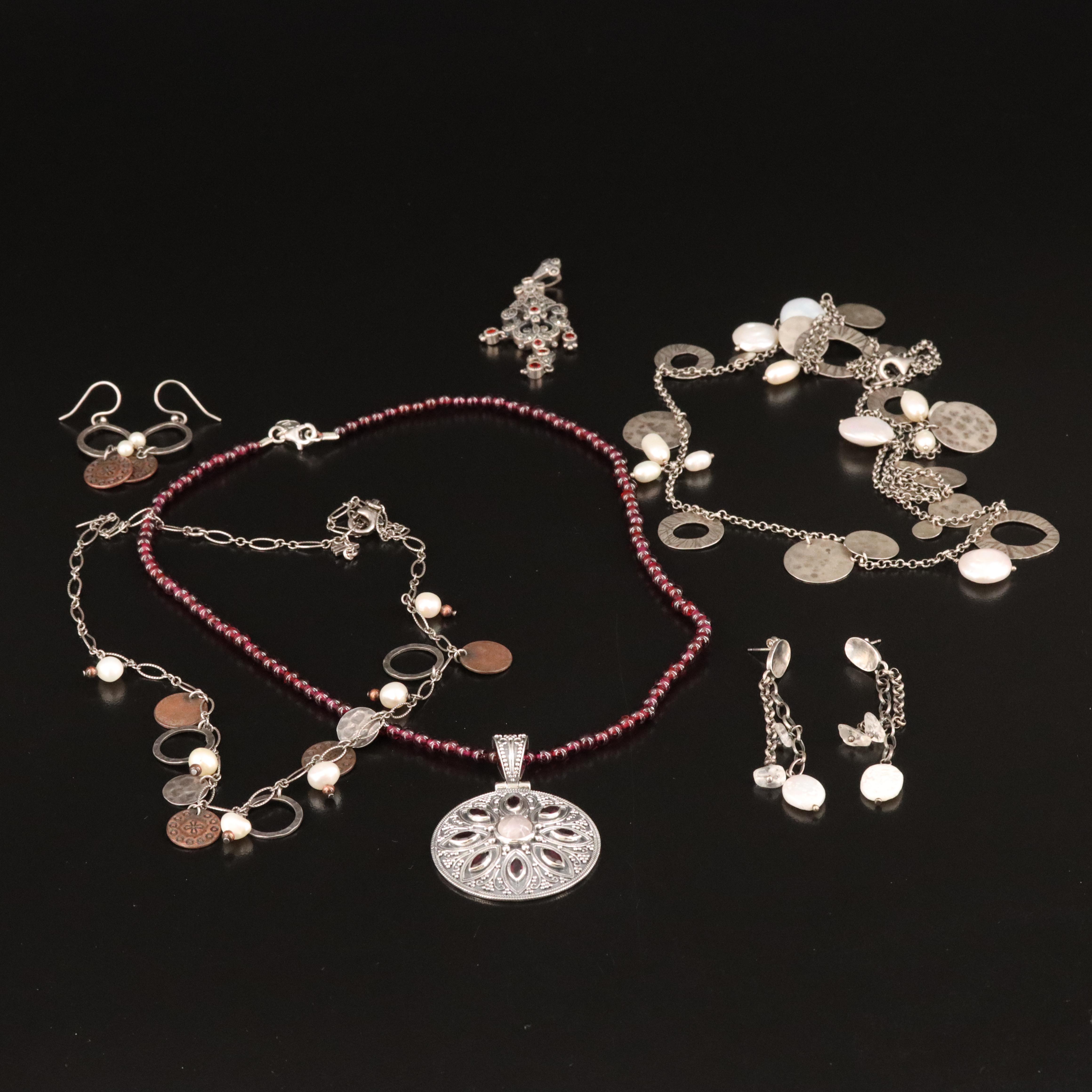 Silpada and Judith Jack Sterling Jewelry Including Garnet and Pearls