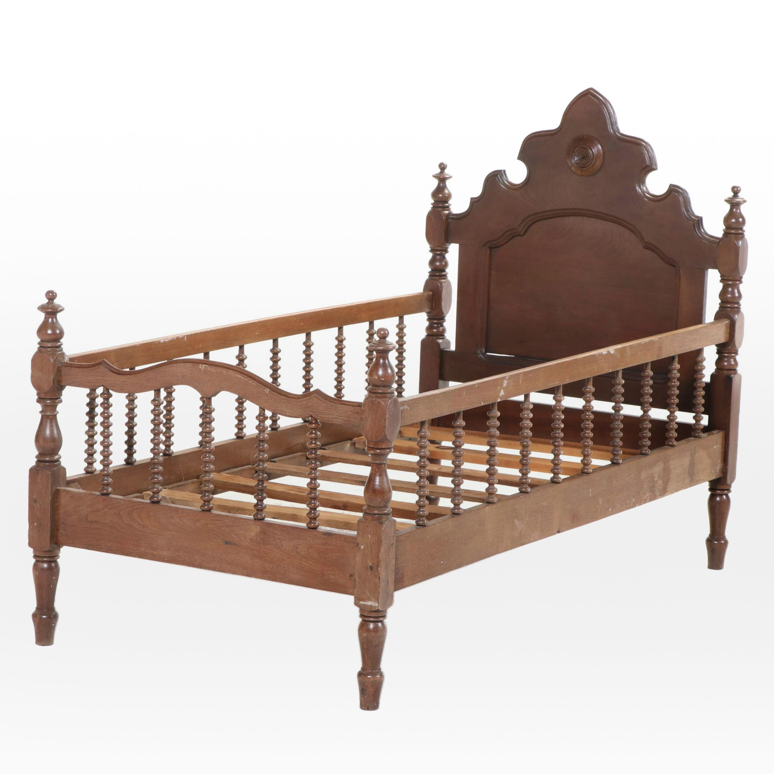 Victorian Spool-Turned Walnut Youth Bed Frame, Late 19th Century
