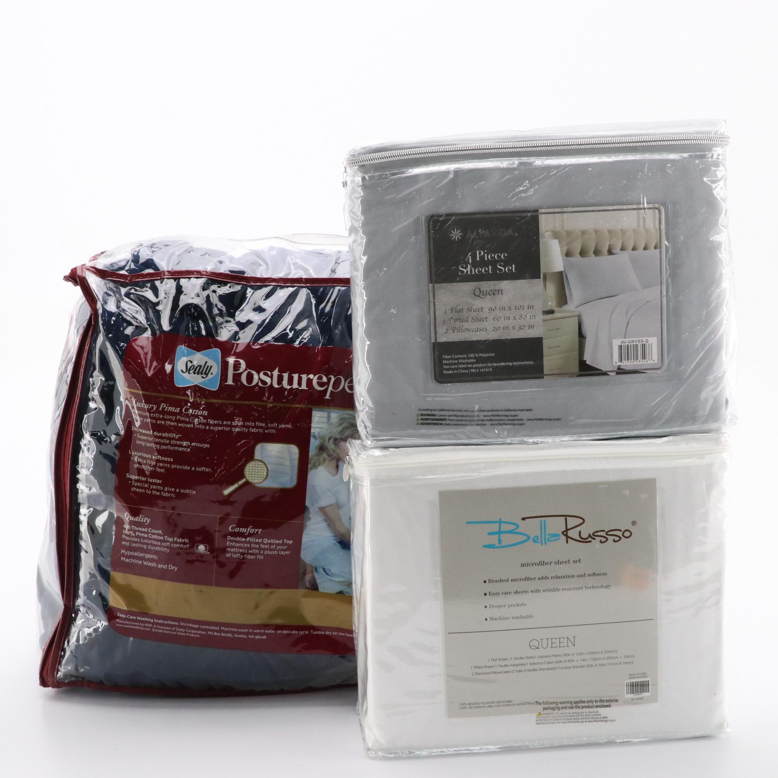 Sealy Posturepedic Mattress Pad, Altavida and Bella Russo Queen Sized Sheet Sets
