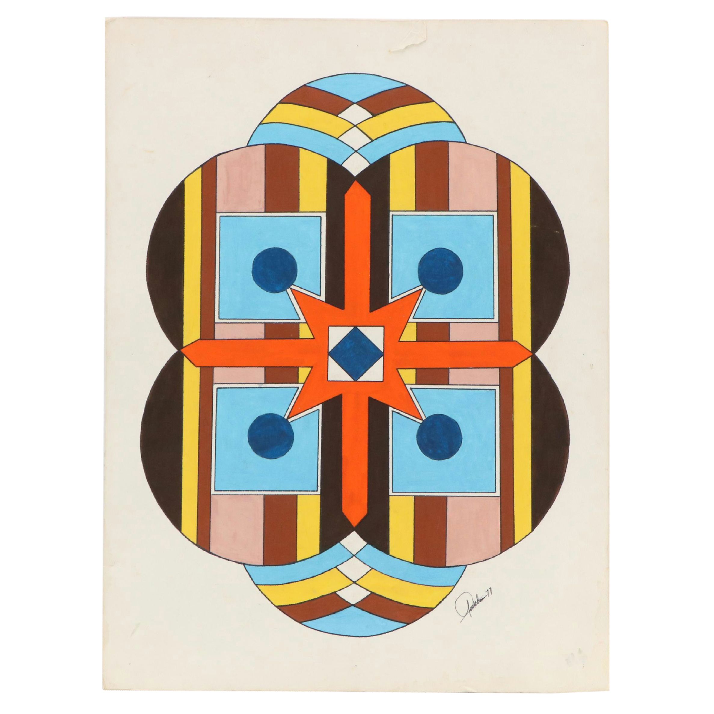 George W. Helman Modern Abstract Double-Sided Gouache Painting, 1976 & 1977