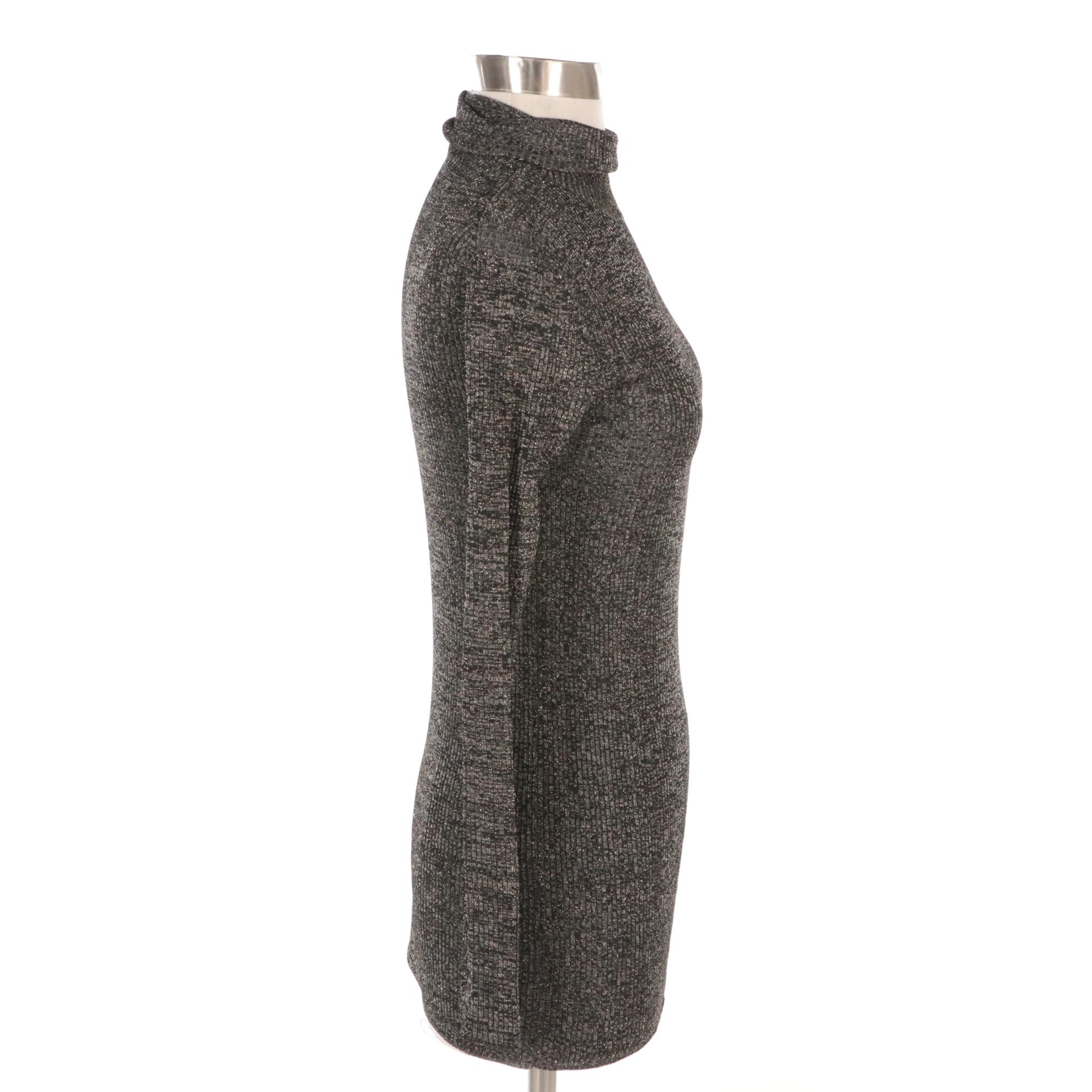 Prada Metallic Ribbed Knit Turtleneck Sweater