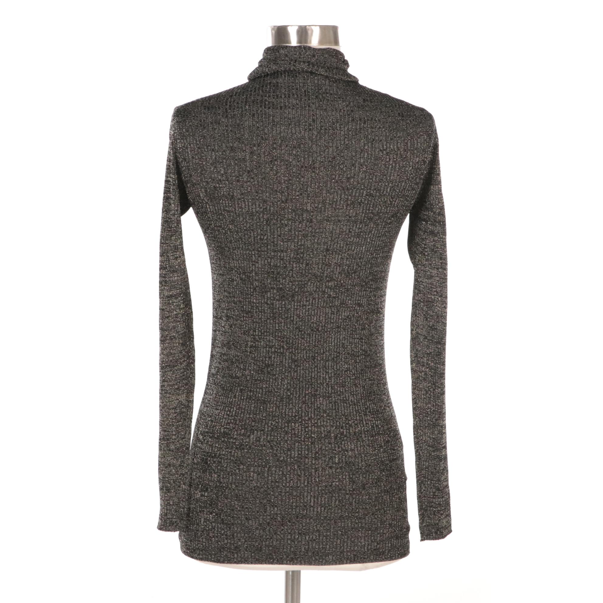 Prada Metallic Ribbed Knit Turtleneck Sweater