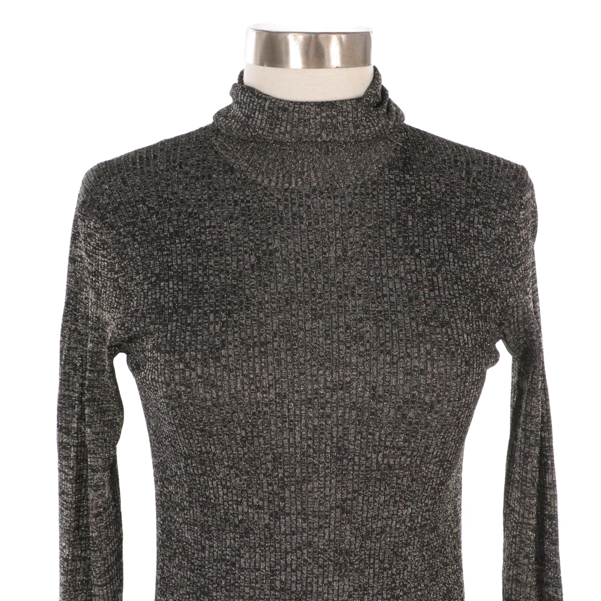 Prada Metallic Ribbed Knit Turtleneck Sweater
