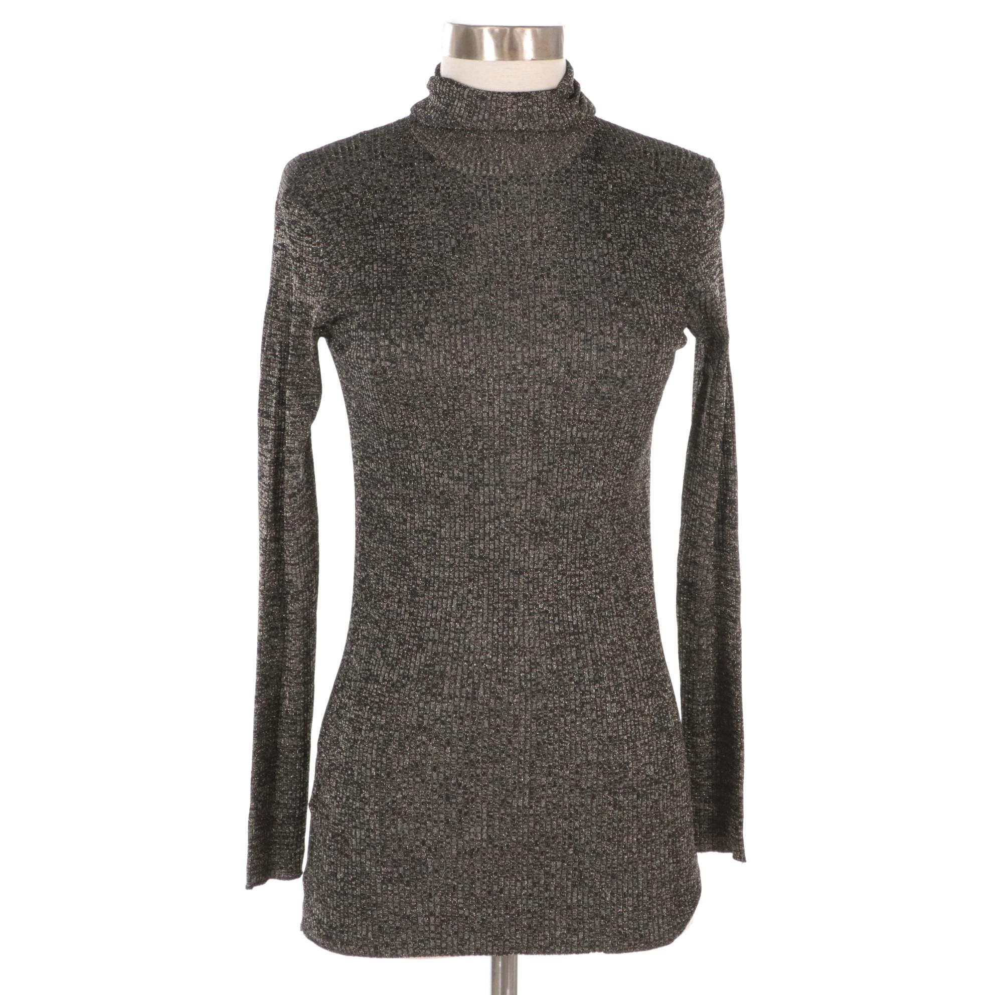 Prada Metallic Ribbed Knit Turtleneck Sweater