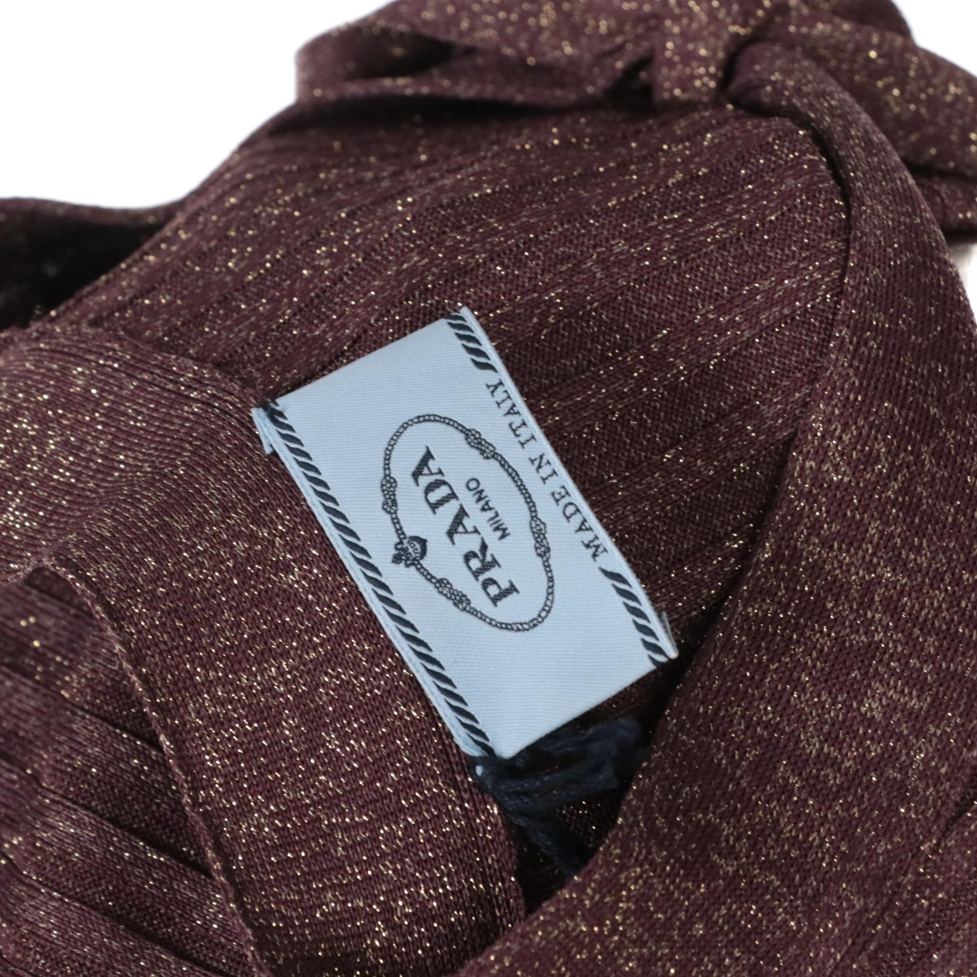 Prada Metallic Ribbed Knit Bodycon Midi Dress with Neck Tie Detail