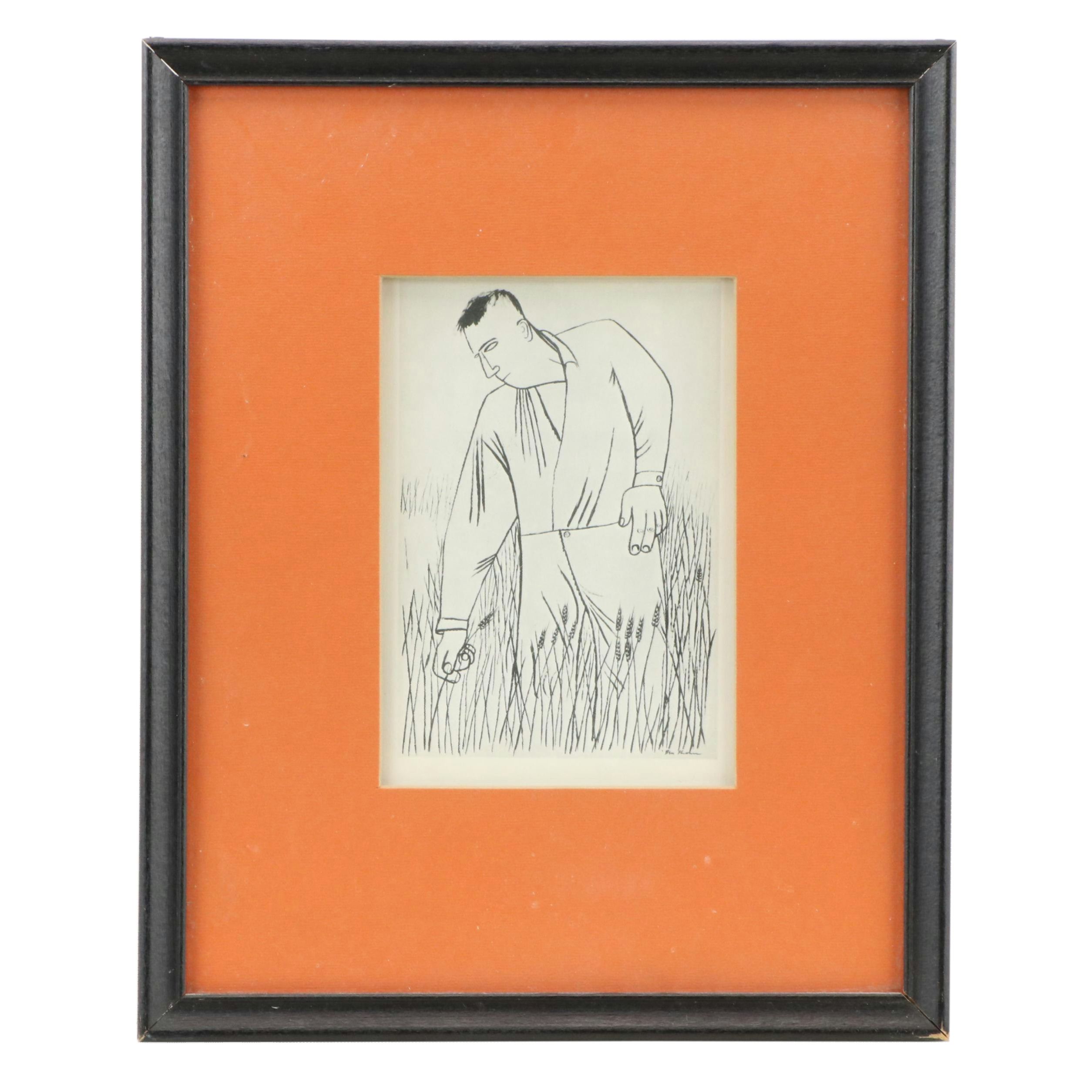 Halftone After Ben Shahn "Man Picking Wheat"