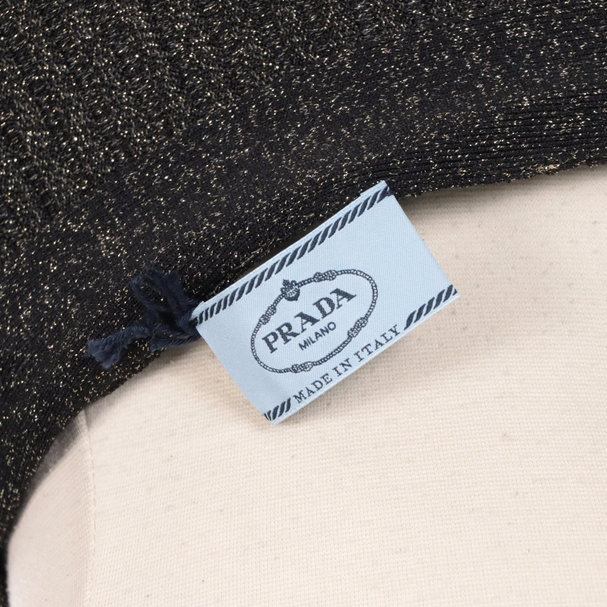 Prada Black and Gold Metallic Knit Blend Midi Skirt