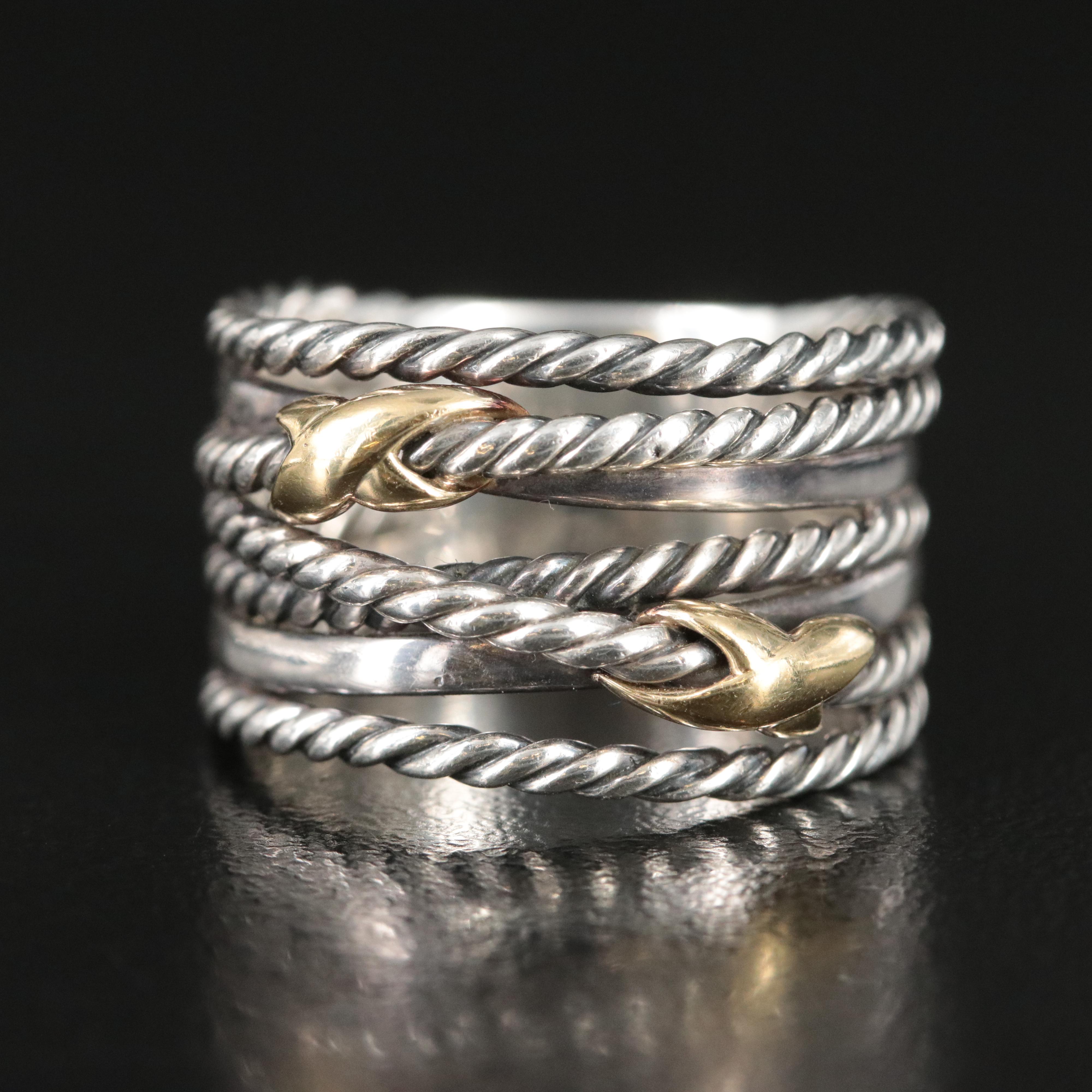 David Yurman Double X Sterling 18K Crossover Ring