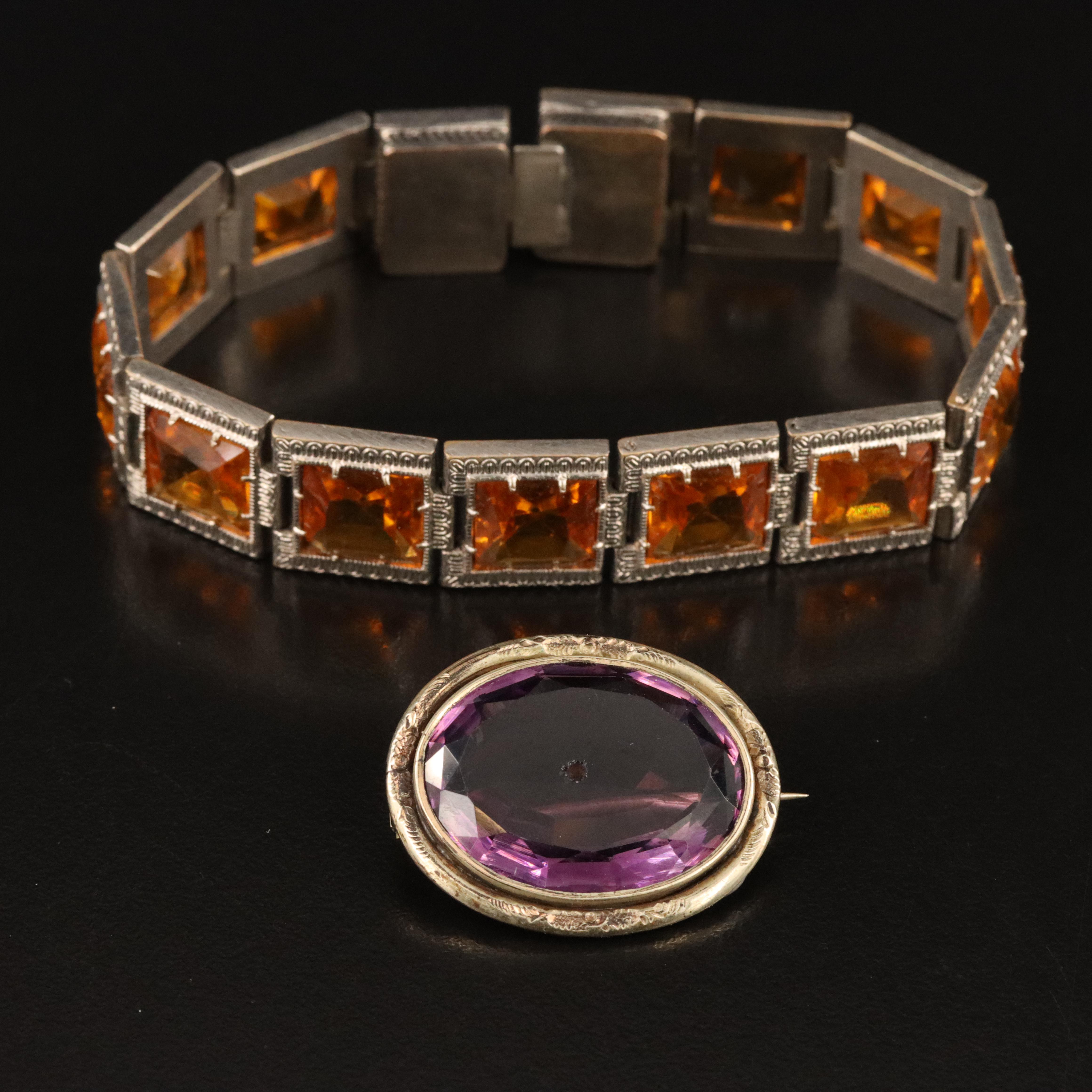 Art Nouveau Jewelry Including Enamel Buckle, Chimera and Mother-of-Pearl