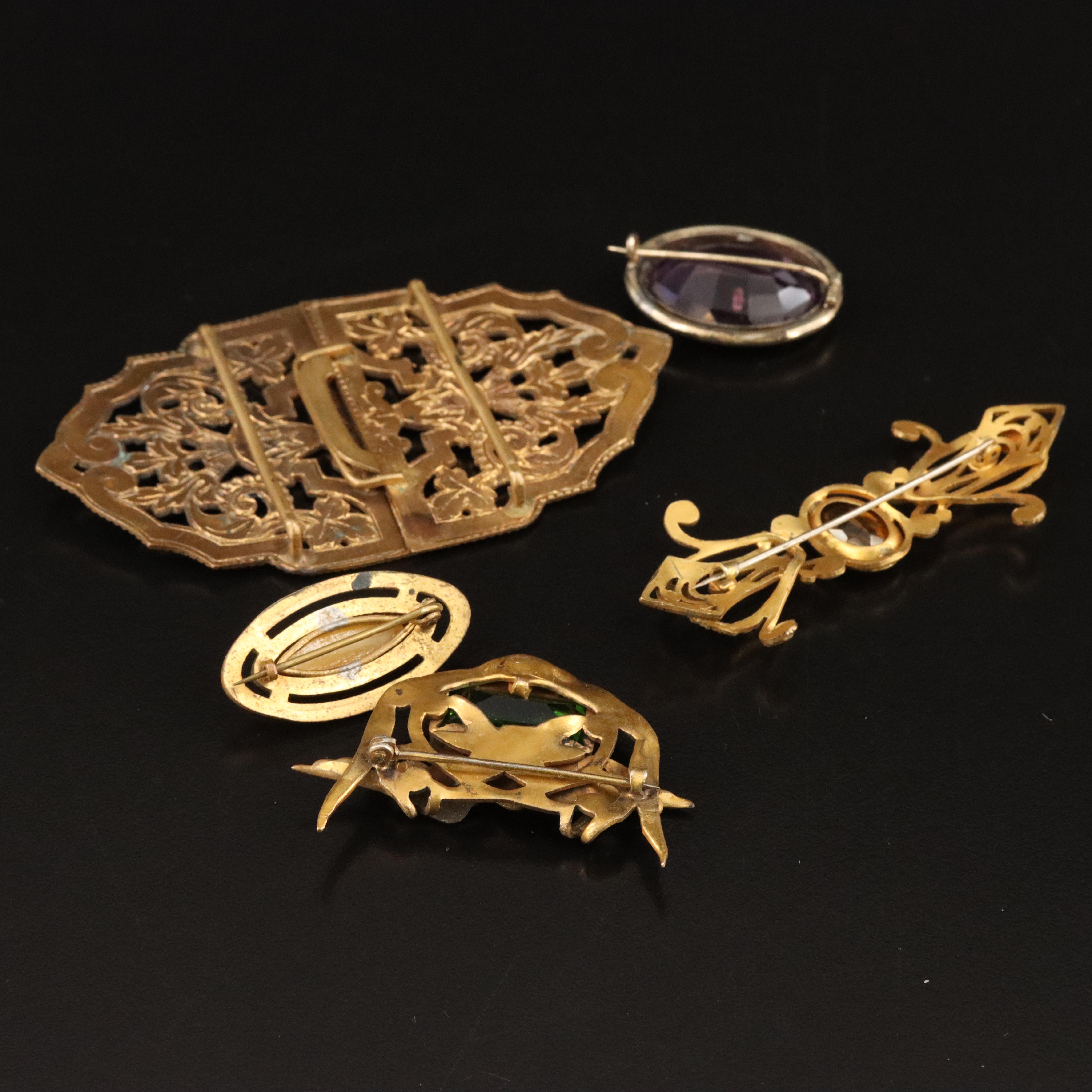Art Nouveau Jewelry Including Enamel Buckle, Chimera and Mother-of-Pearl