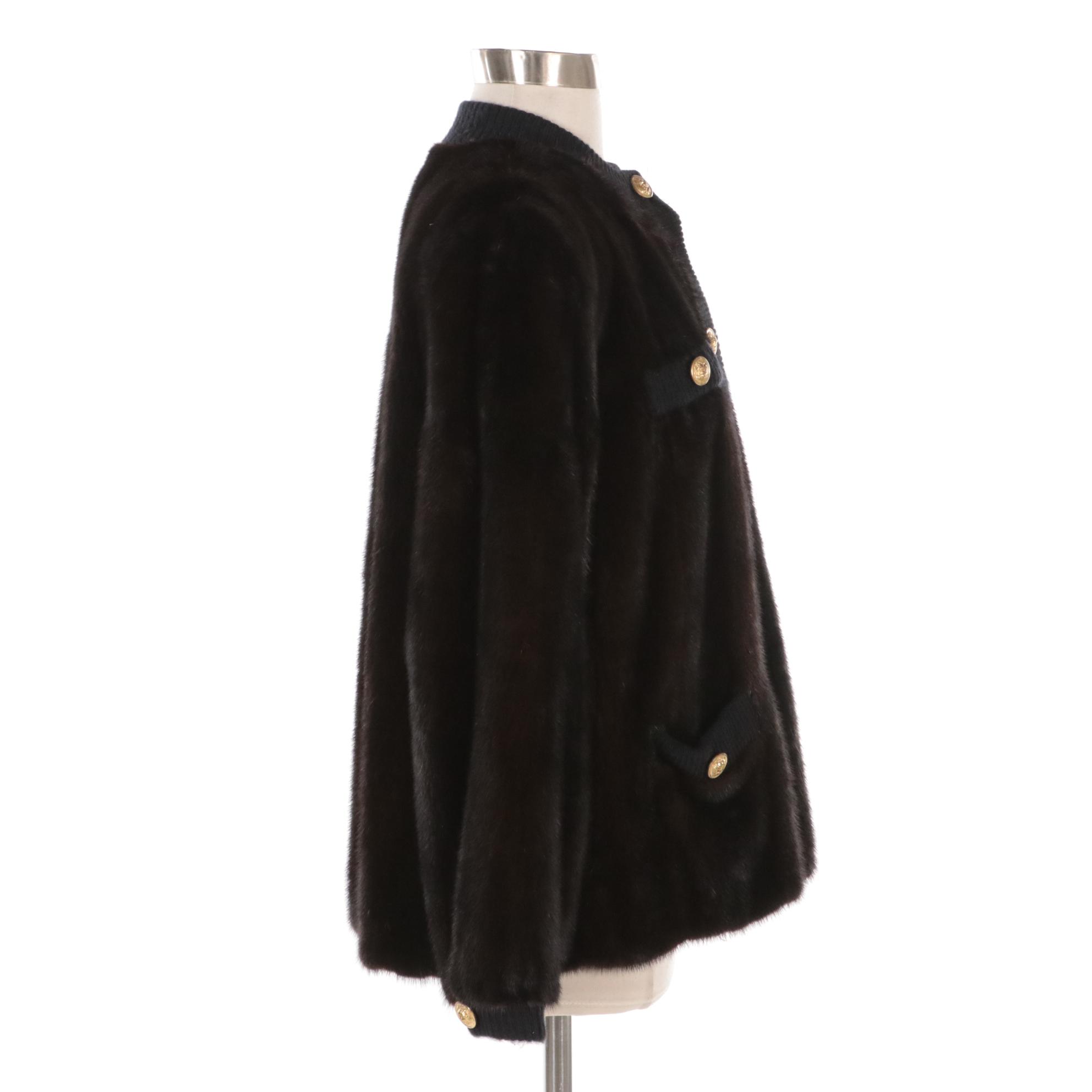 Revillon Mink Fur and Black Knit Button-Front Jacket