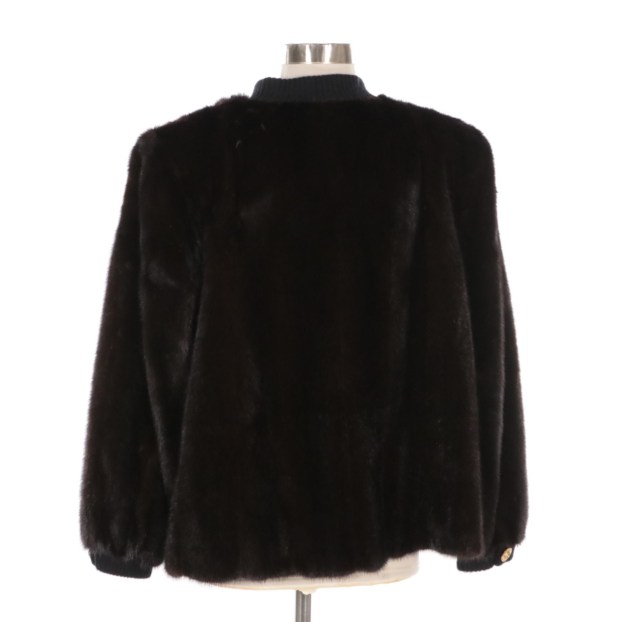 Revillon Mink Fur and Black Knit Button-Front Jacket