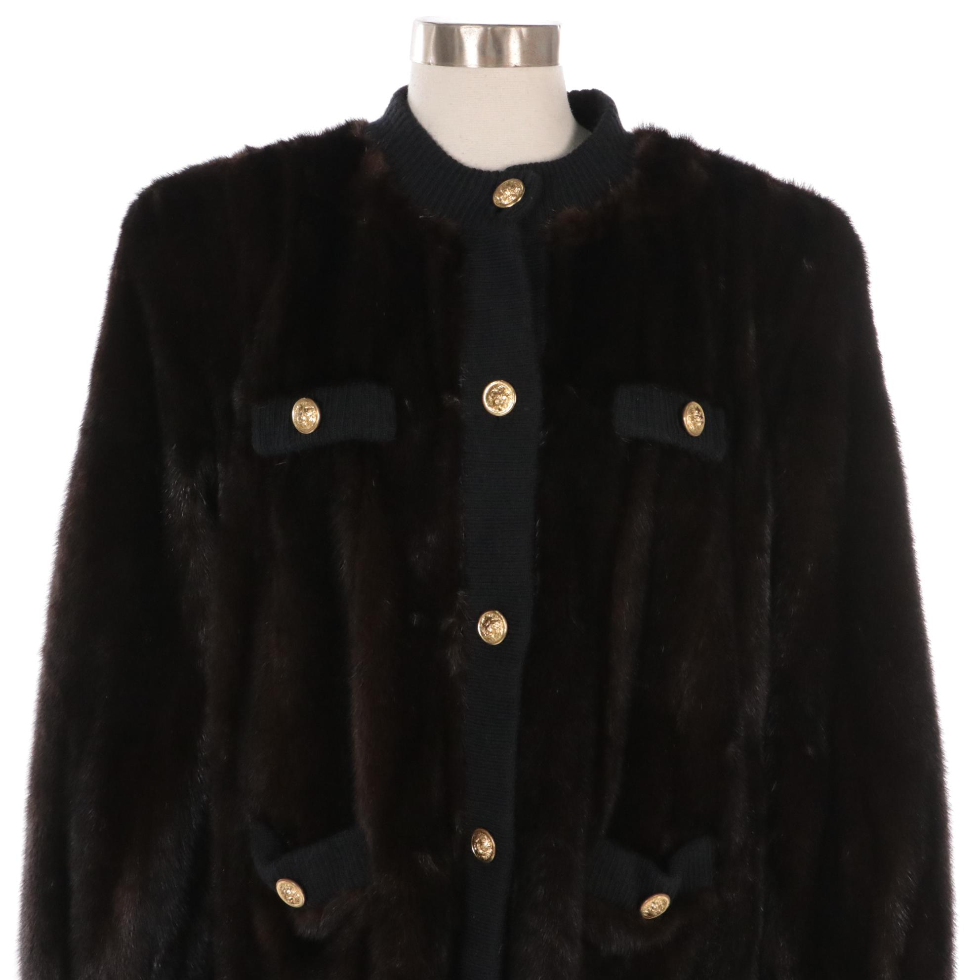 Revillon Mink Fur and Black Knit Button-Front Jacket