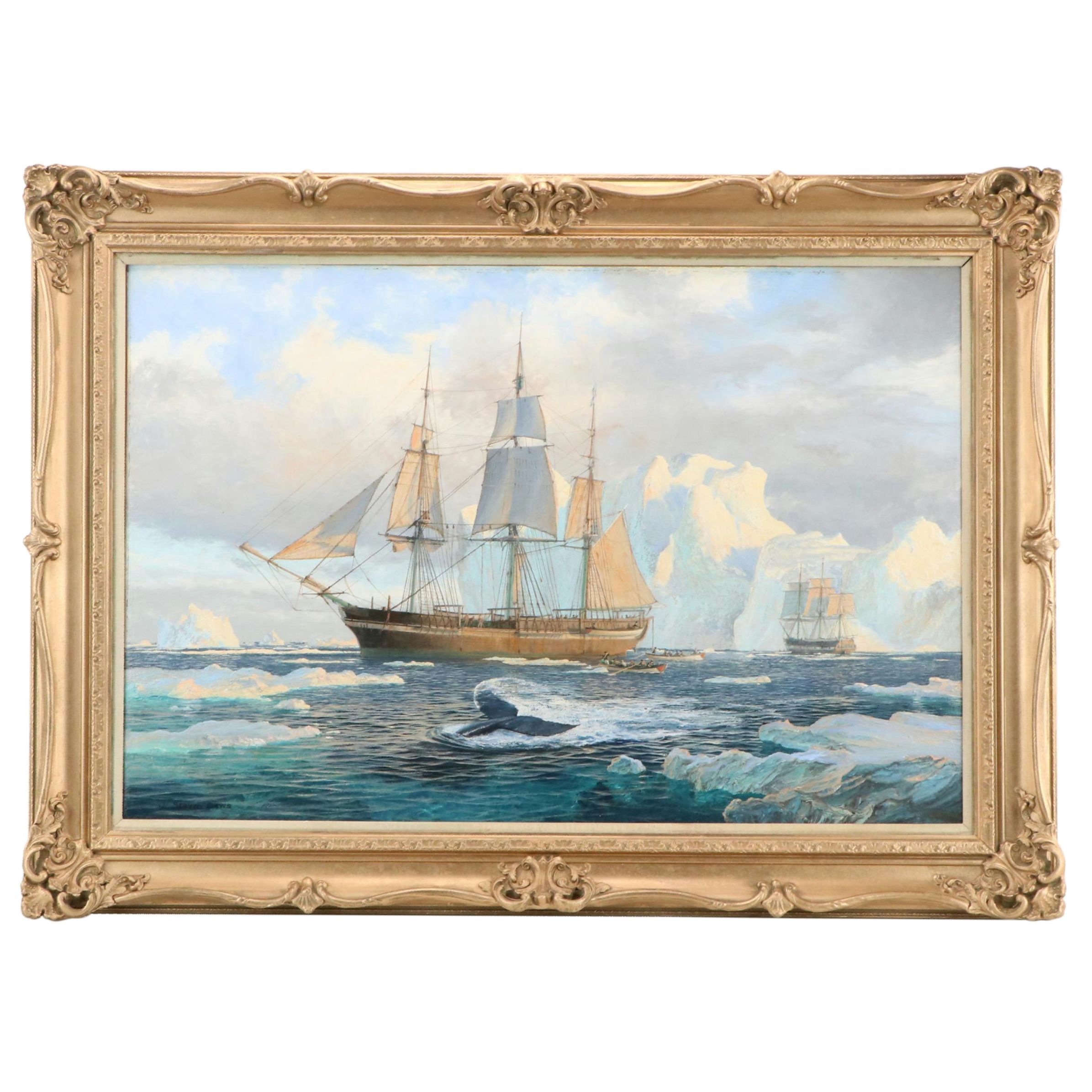 John Steven Dews Maritime Oil Painting "The Hull Whaler's Ship, Isabella"