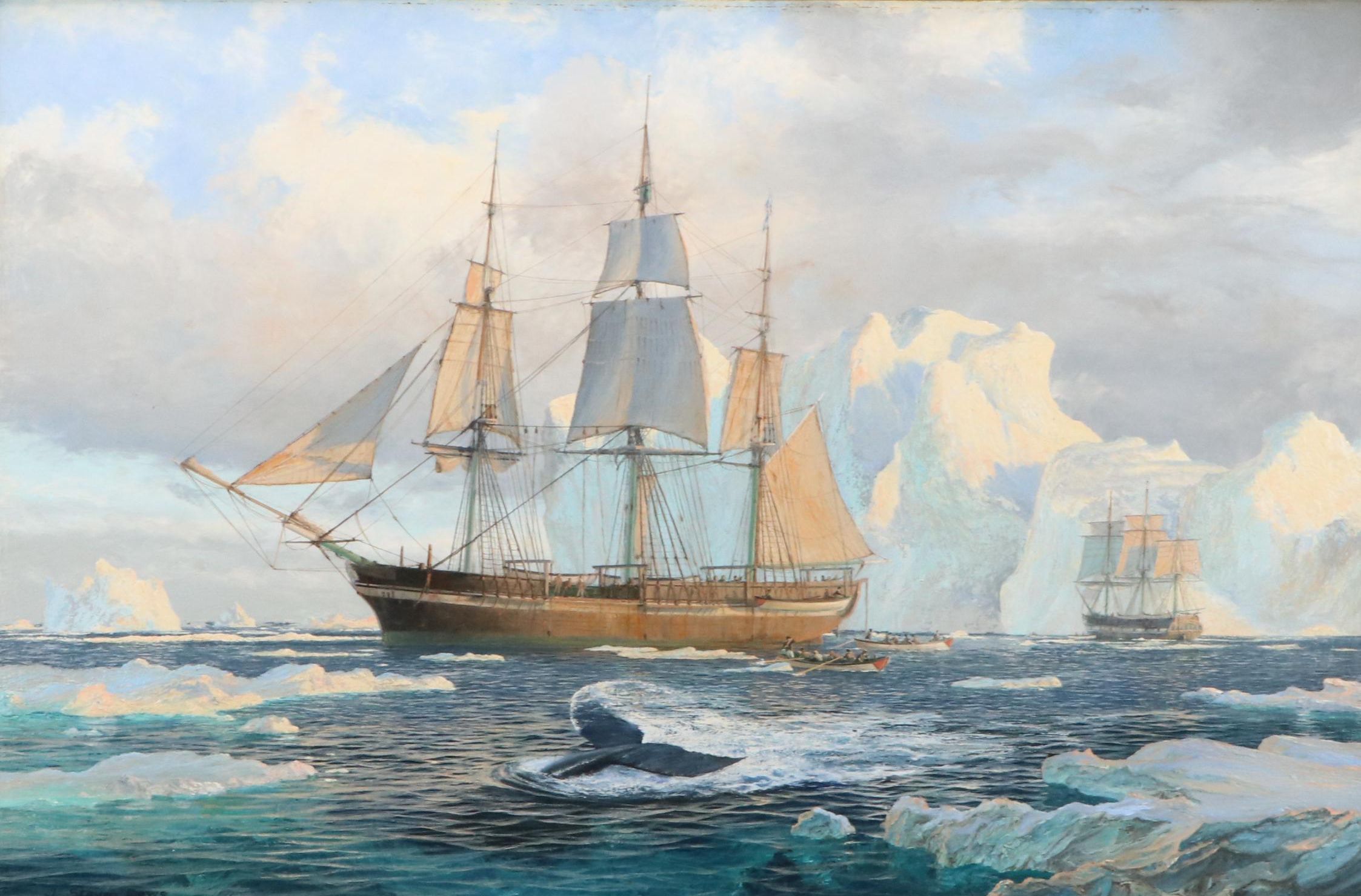 John Steven Dews Maritime Oil Painting "The Hull Whaler's Ship, Isabella"