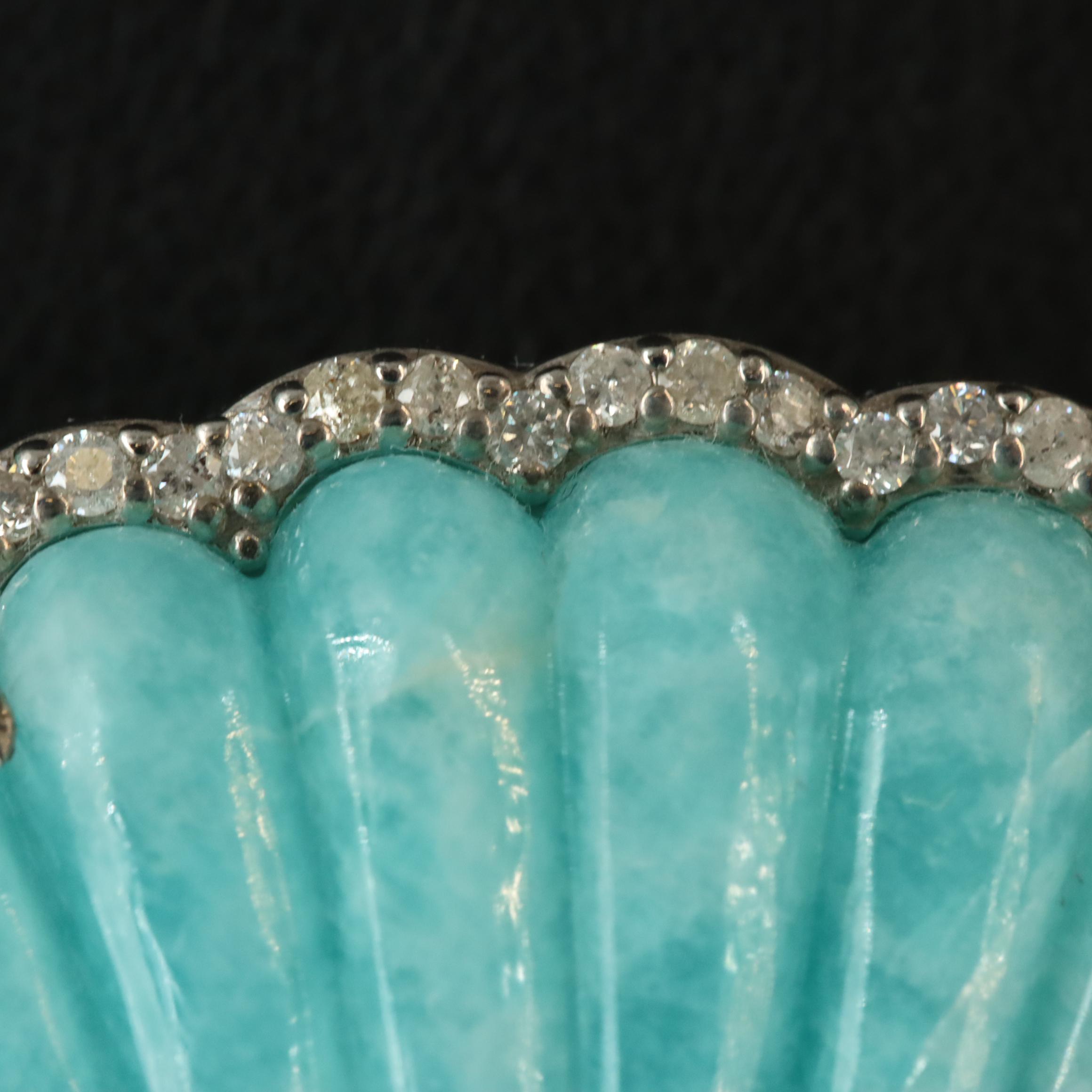 Sheryl Lowe Sterling Carved Amazonite, Turquoise and Diamond Seashell Necklace