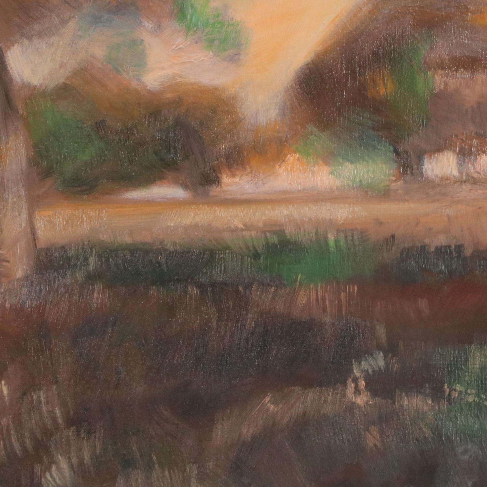 Impressionist Style Landscape Oil Painting After Kenney Mencher